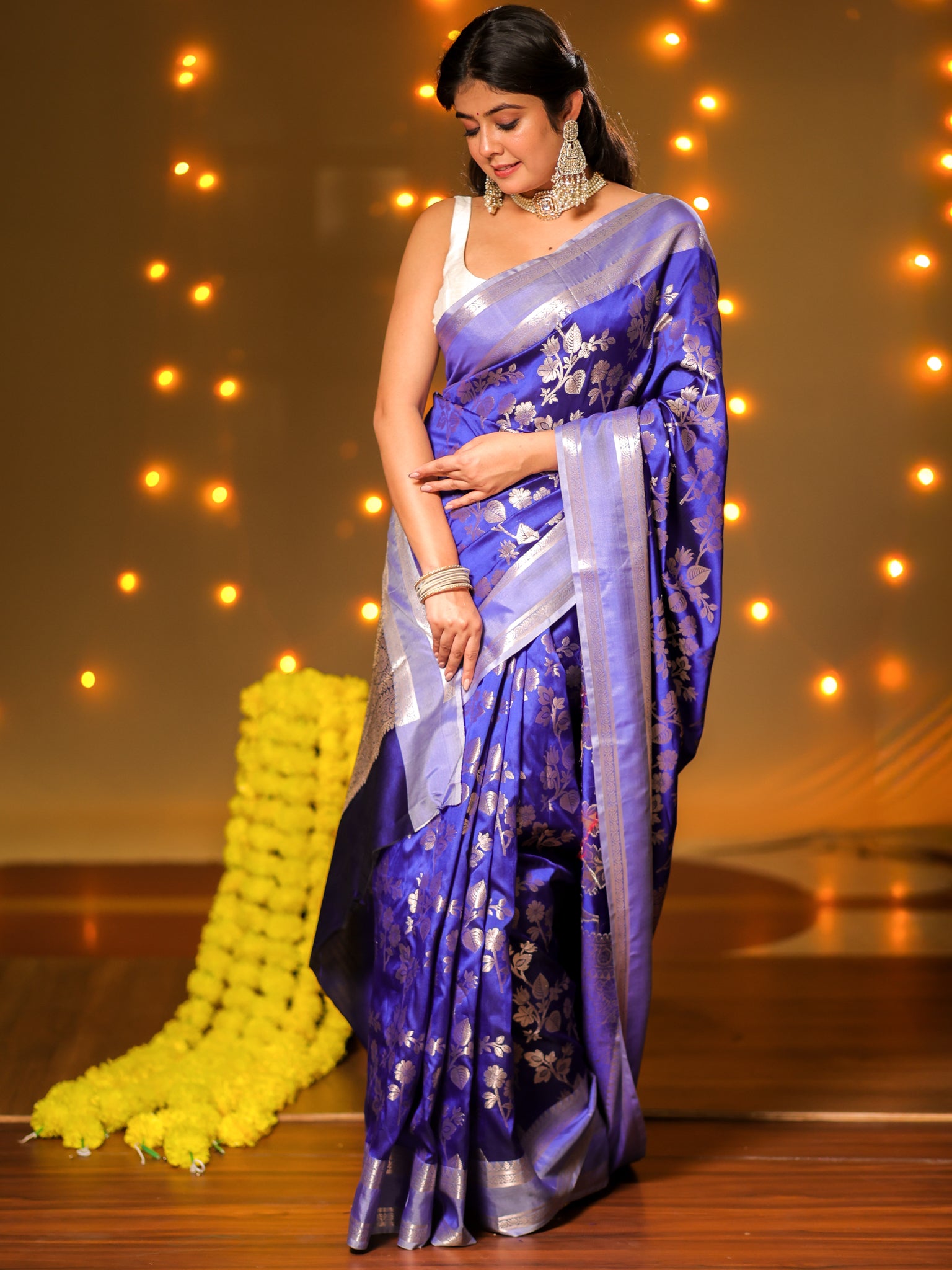 Banarasi Semi Silk Saree With Border - Blue