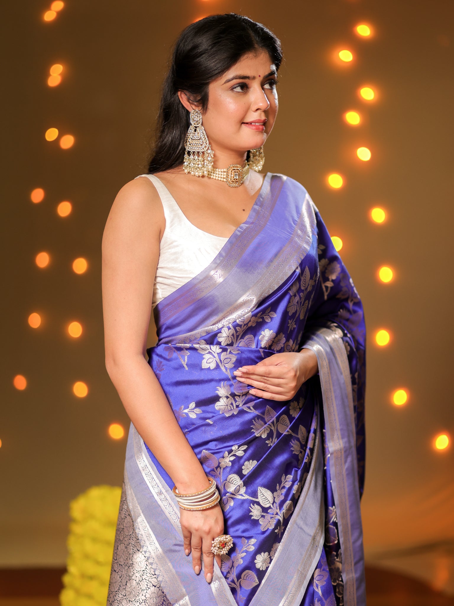 Banarasi Semi Silk Saree With Border - Blue