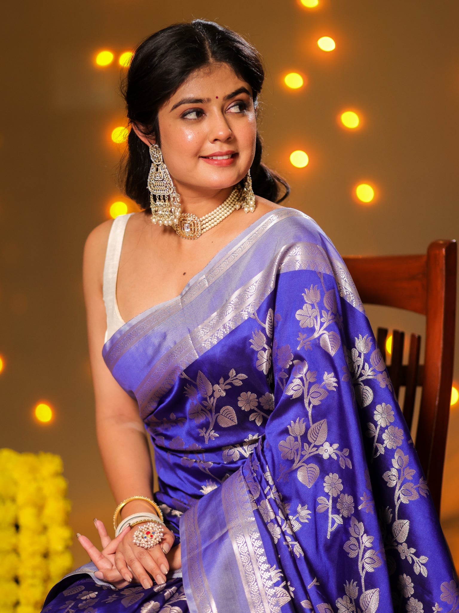 Banarasi Semi Silk Saree With Border - Blue