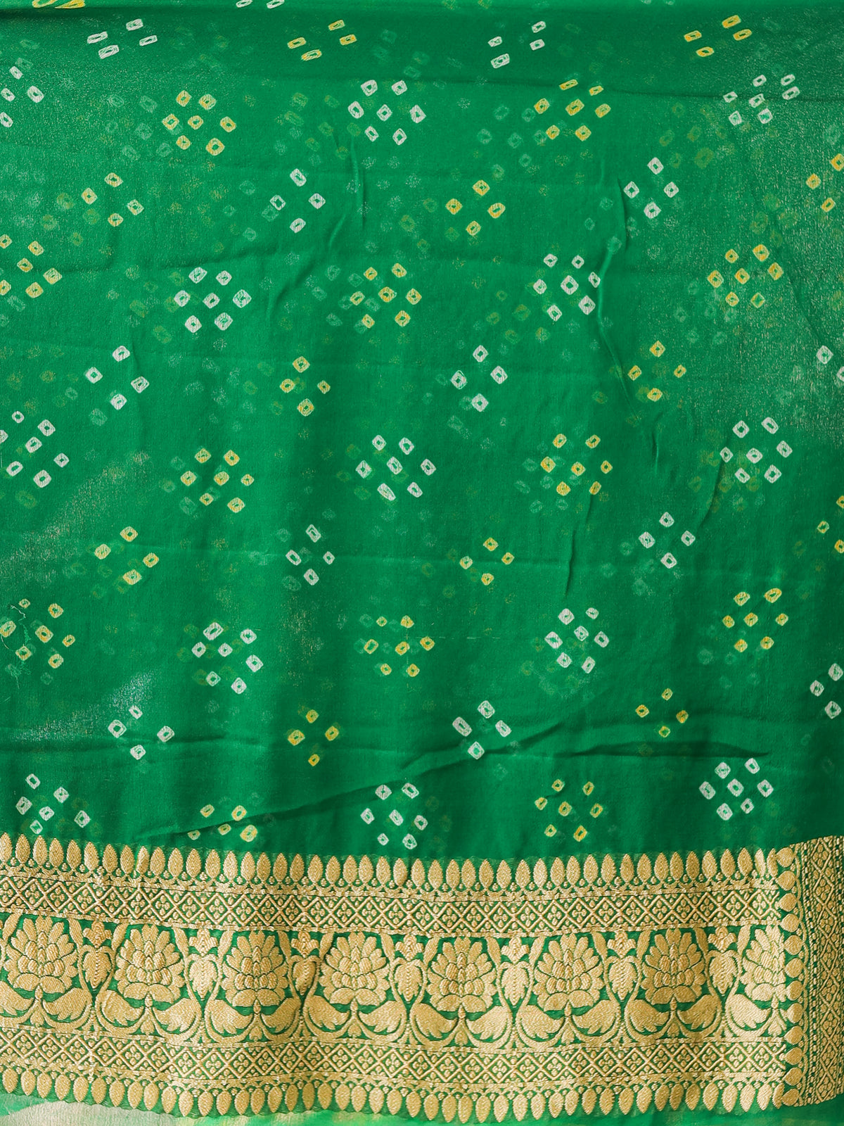 Green handloom Pure Banarasi Georgette Bandhej Saree with Zari Jaal Weaving