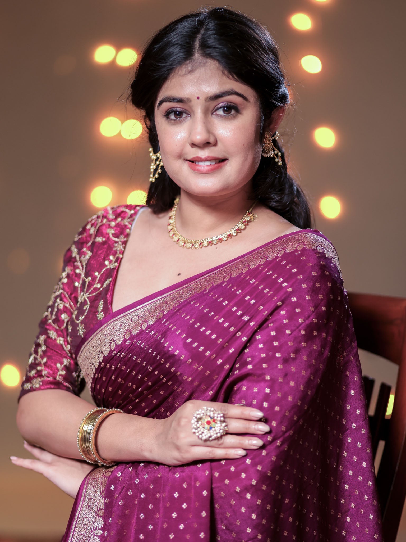 Banarasi Pure Khaddi Georgette Saree With Antique Zari Buti  Weaving- Purple