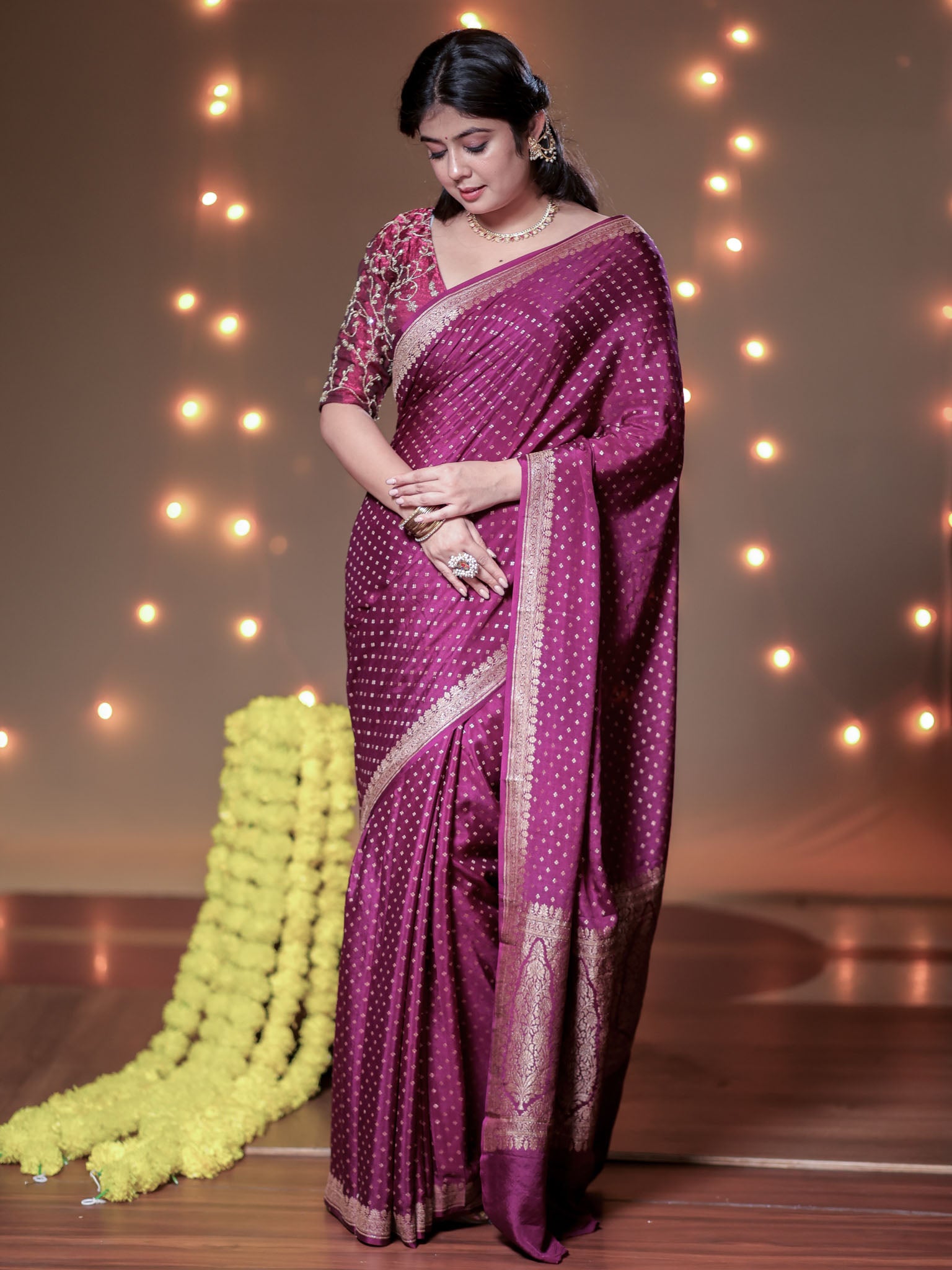 Banarasi Pure Khaddi Georgette Saree With Antique Zari Buti  Weaving- Purple