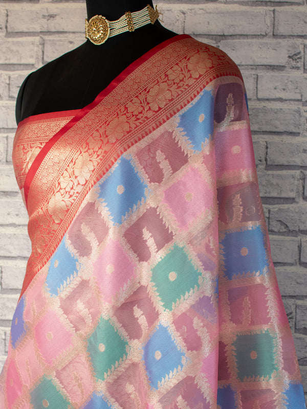 Banarasi Kora Saree With Zari Weaving- Pink
