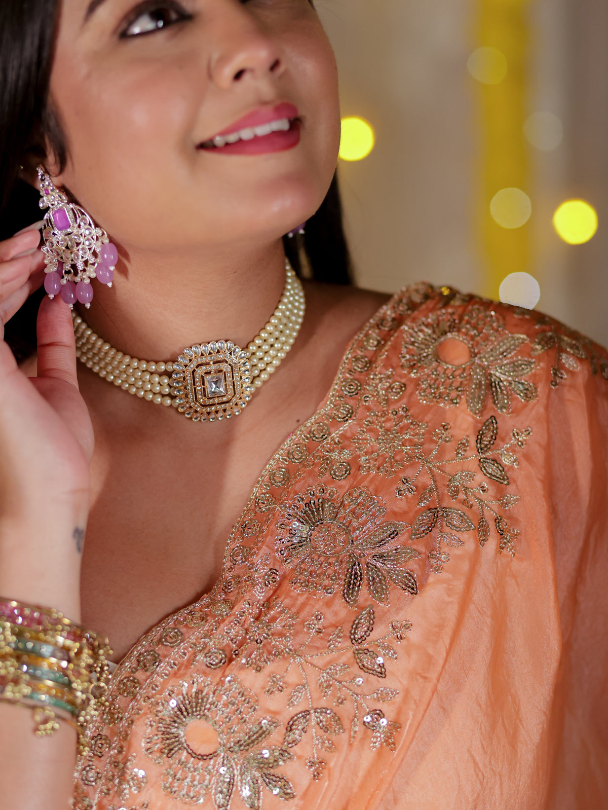 Tissue Dual Shade Sequin Saree With Scallop Border- Pink