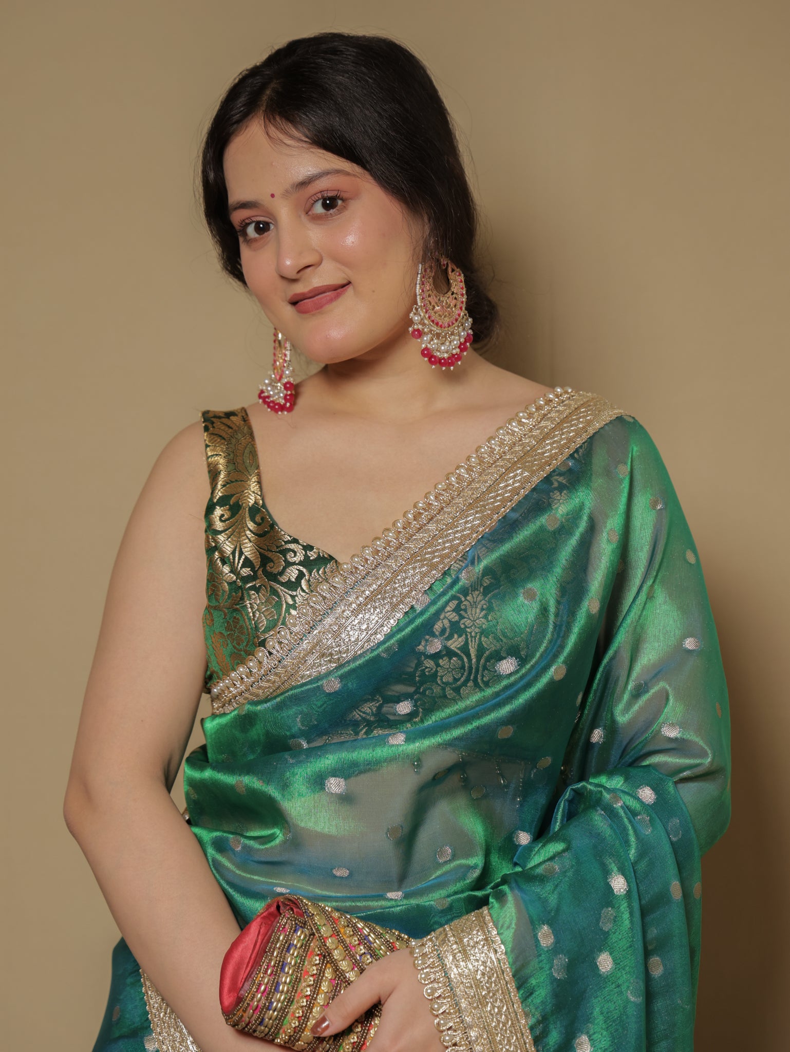Banarasi Tissue Saree With Zari Weaving & Lace Border - Green