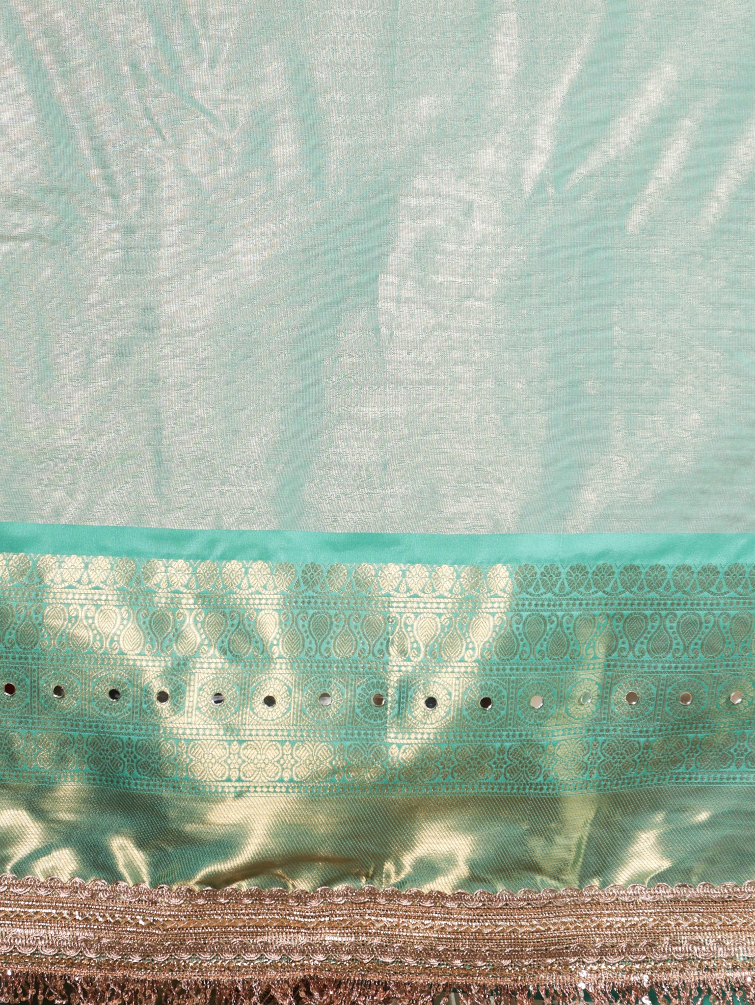 Banarasi Floral Tissue Saree with Lace Border- Off white & Green