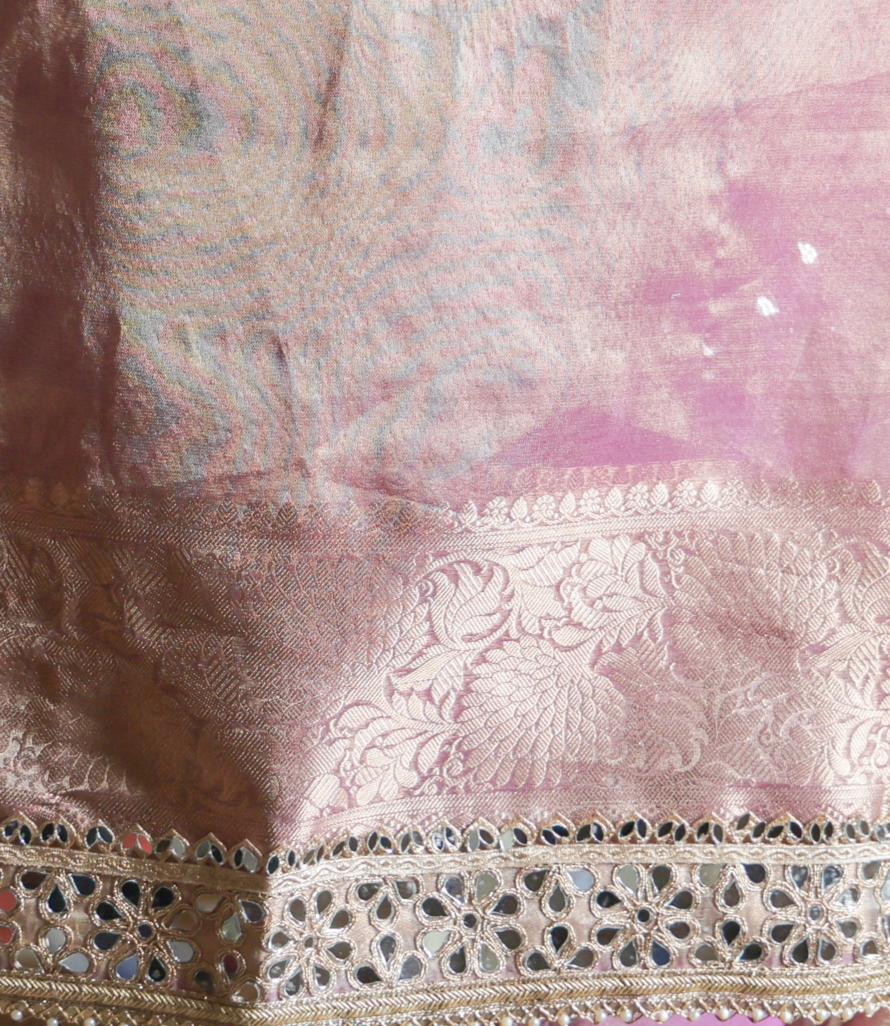 Banarasi Plain Tissue Saree with Mirror Lace Border - Pink