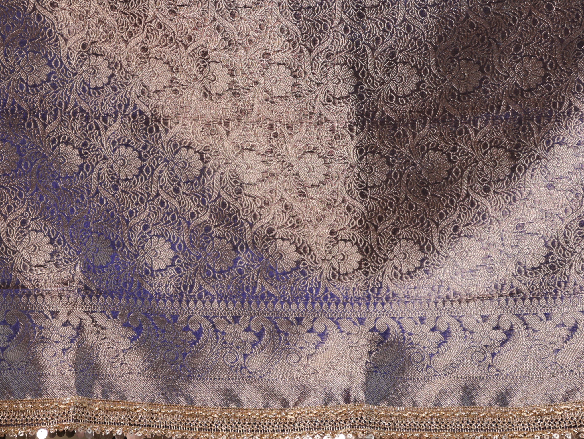 Banarasi Tissue Saree With Mirror Work & Lace Border- Navy Blue