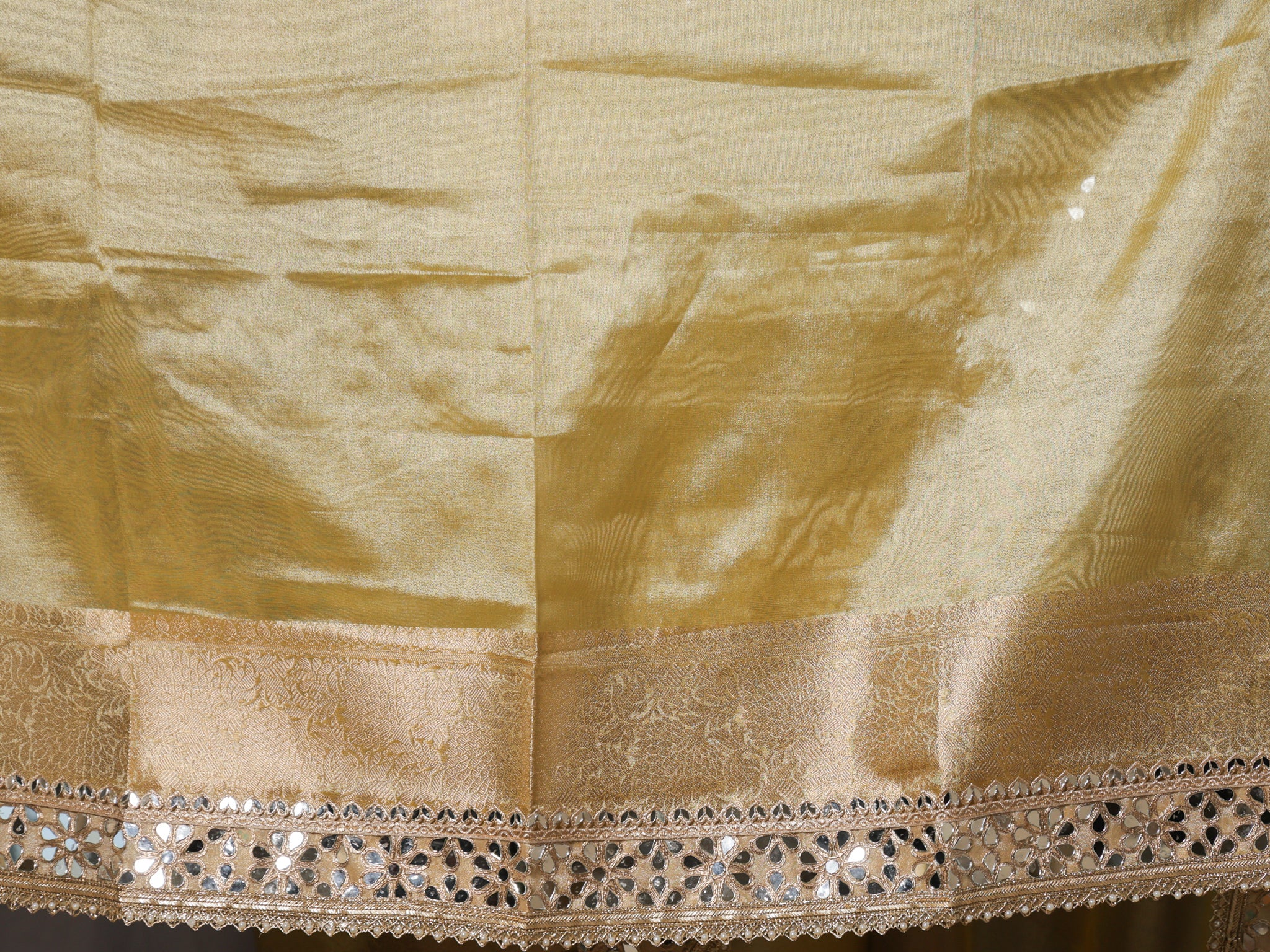 Banarasi Plain Tissue Saree with Mirror Lace Border - Yellow