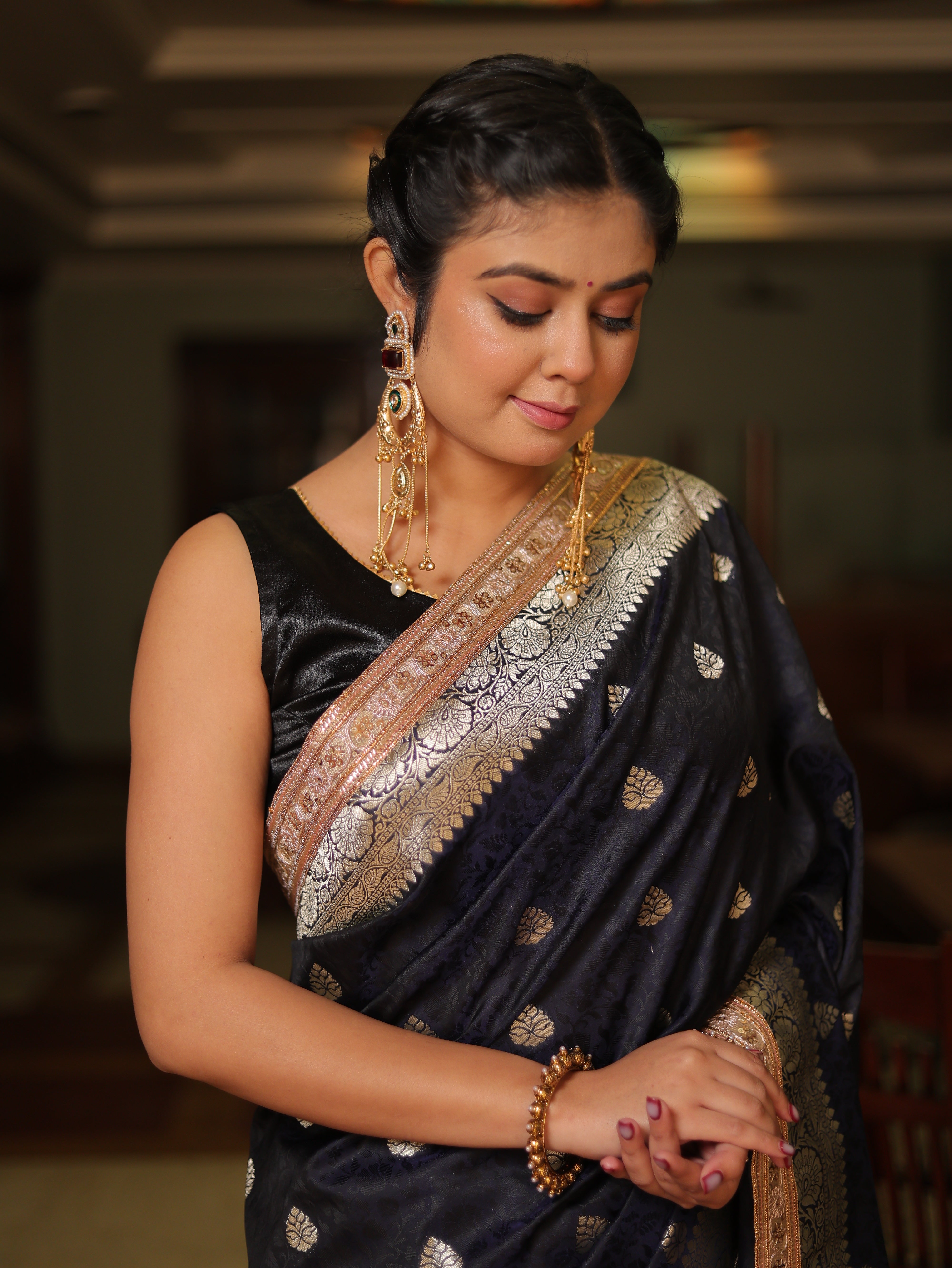 Banarasi Art Katan Silk Saree With Zari Buta Weaving & Tanchoi Weaving & Lace Border- Blue