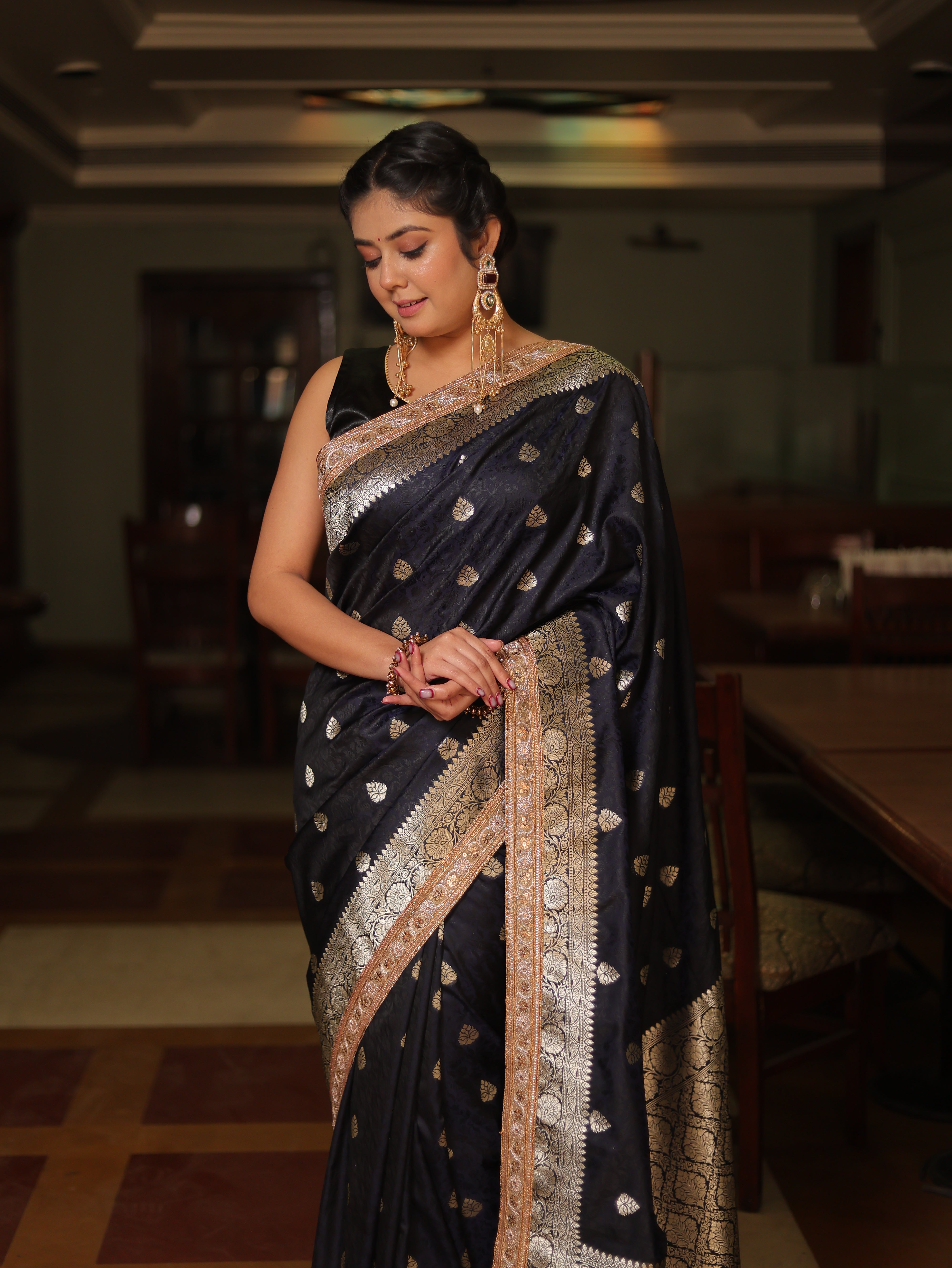Banarasi Art Katan Silk Saree With Zari Buta Weaving & Tanchoi Weaving & Lace Border- Blue