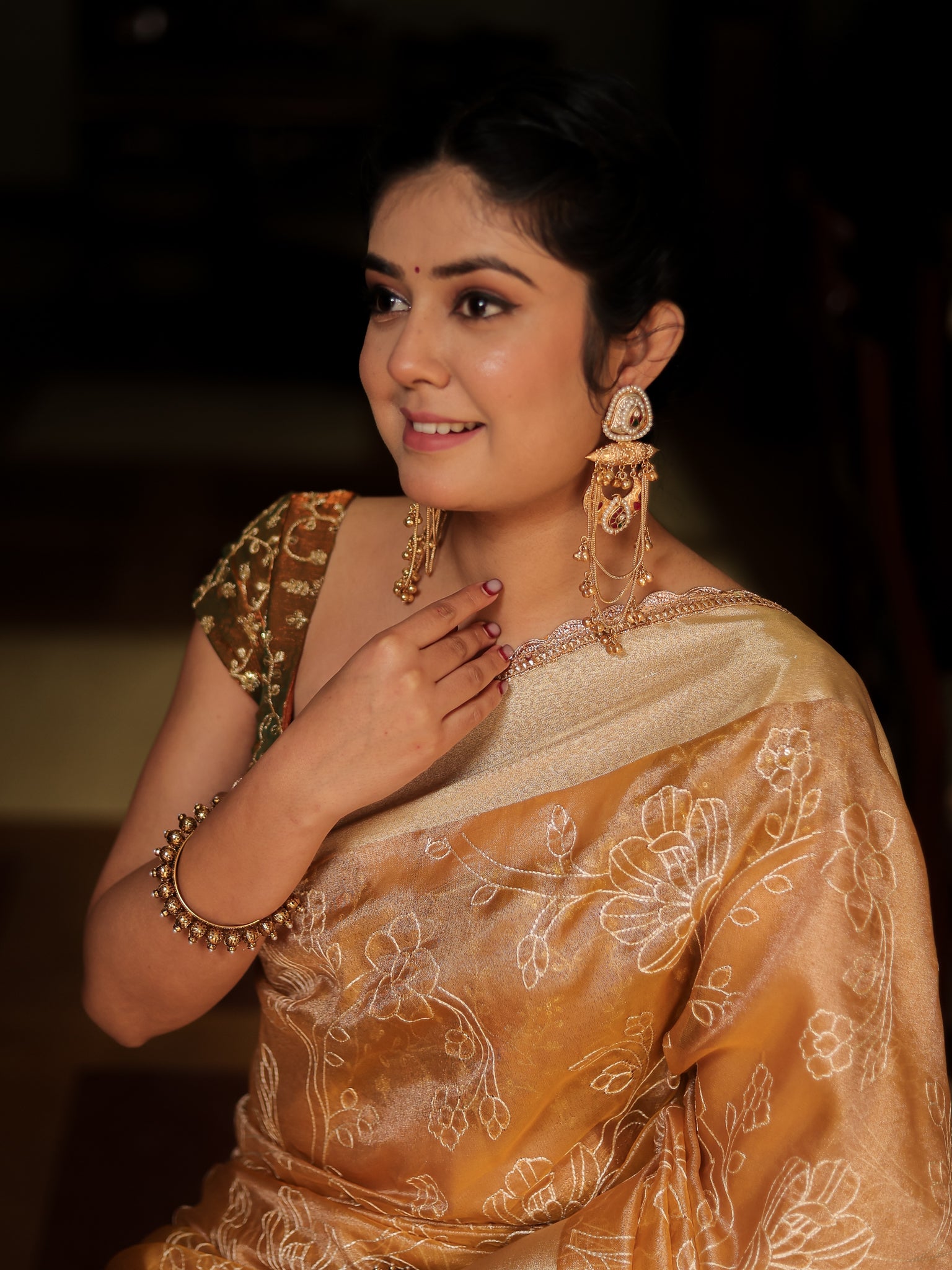 Yellow Embroidered Banarasi Tissue Saree with Weaving & Lace Border