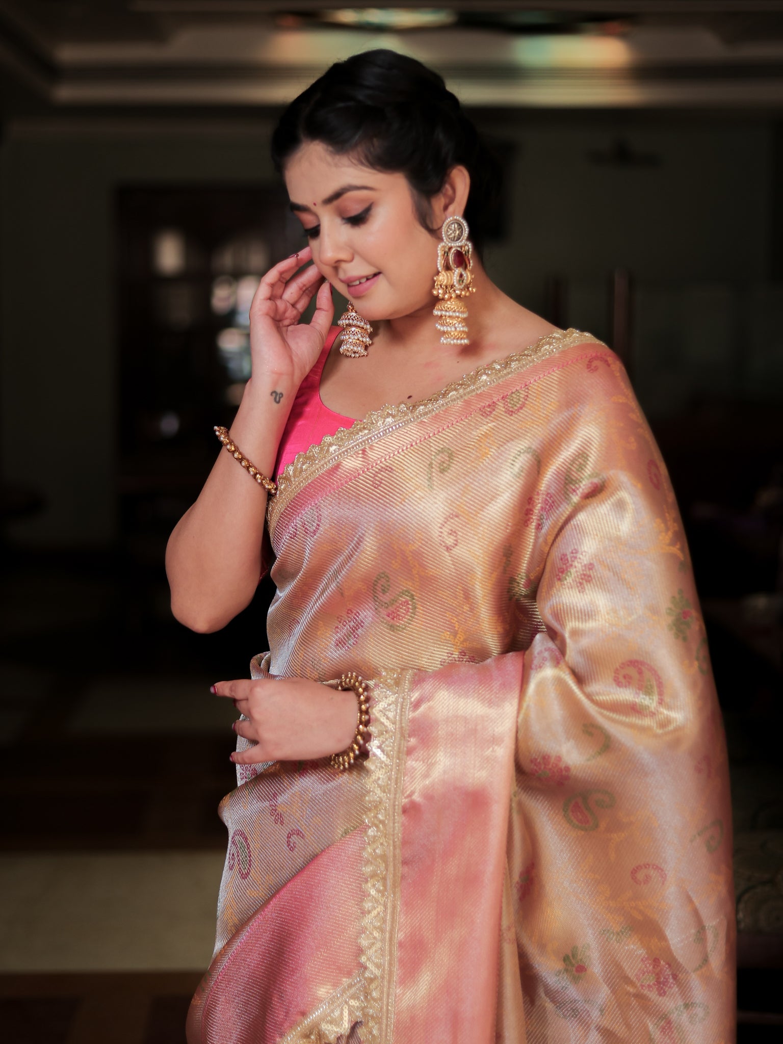 Banarasi Tissue Saree With Weaving & Lace Border- Silver