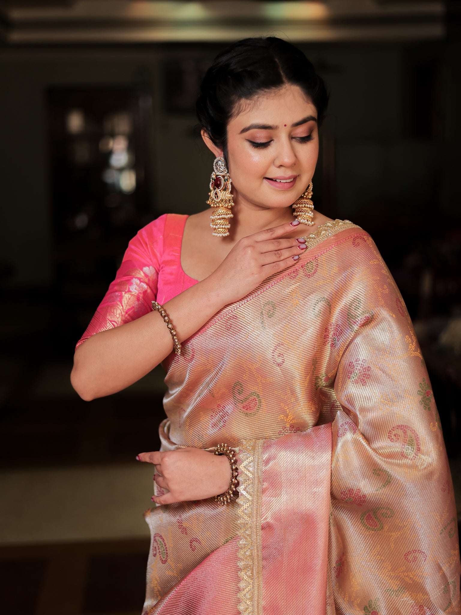 Banarasi Tissue Saree With Weaving & Lace Border- Silver