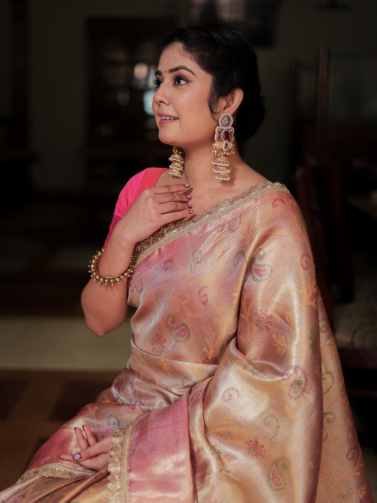 Banarasi Tissue Saree With Weaving & Lace Border- Silver