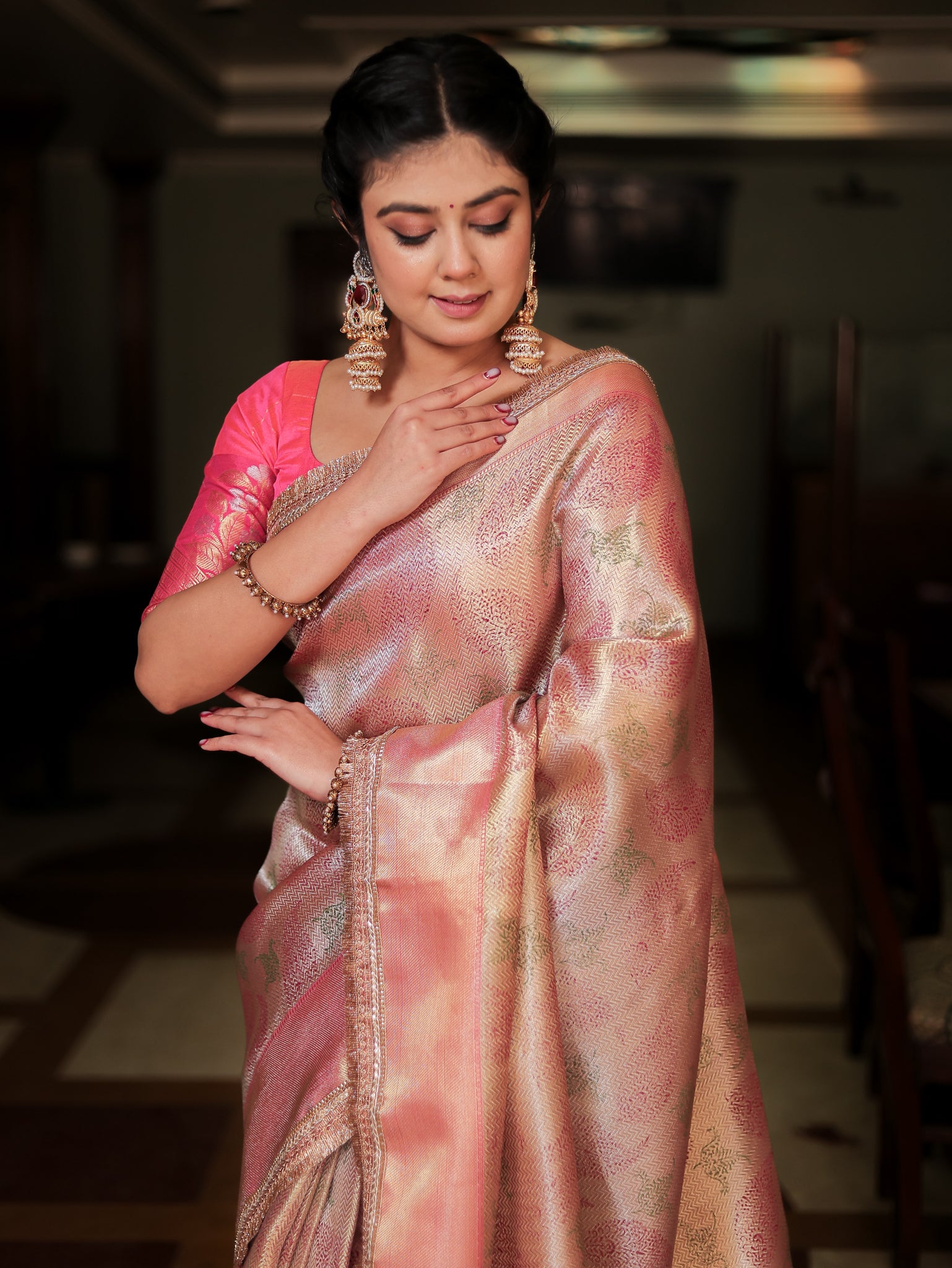 Banarasi Tissue Saree With Weaving & Lace Border- Silver