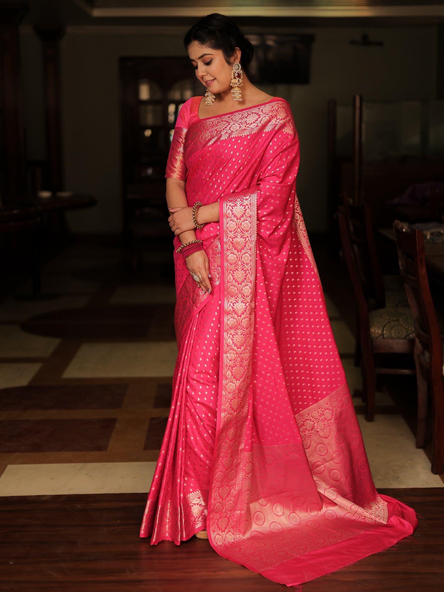 Soft Banarasi Semi Silk Saree For Functions & Gifting-Magenta