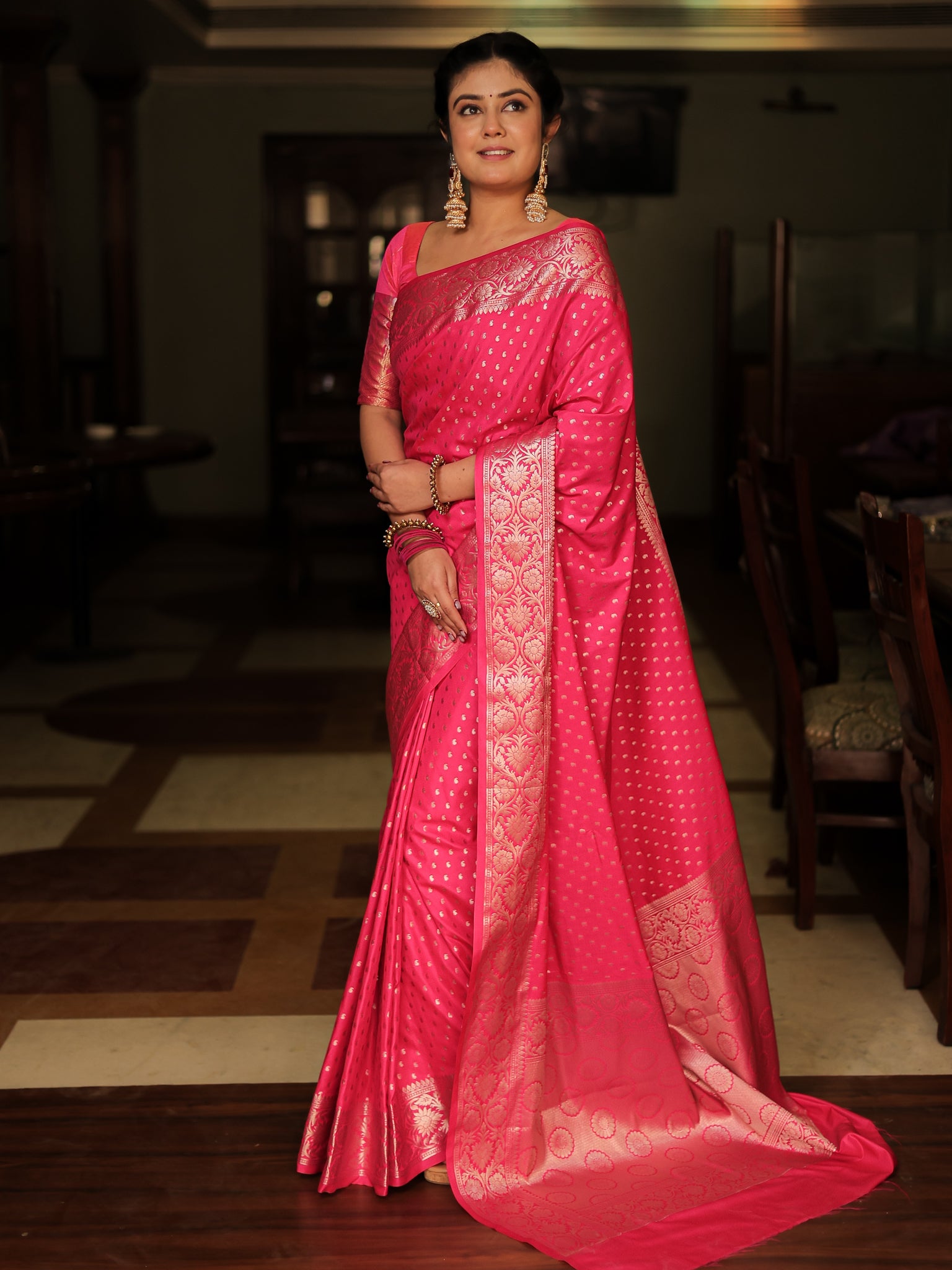 Soft Banarasi Semi Silk Saree For Functions & Gifting-Magenta