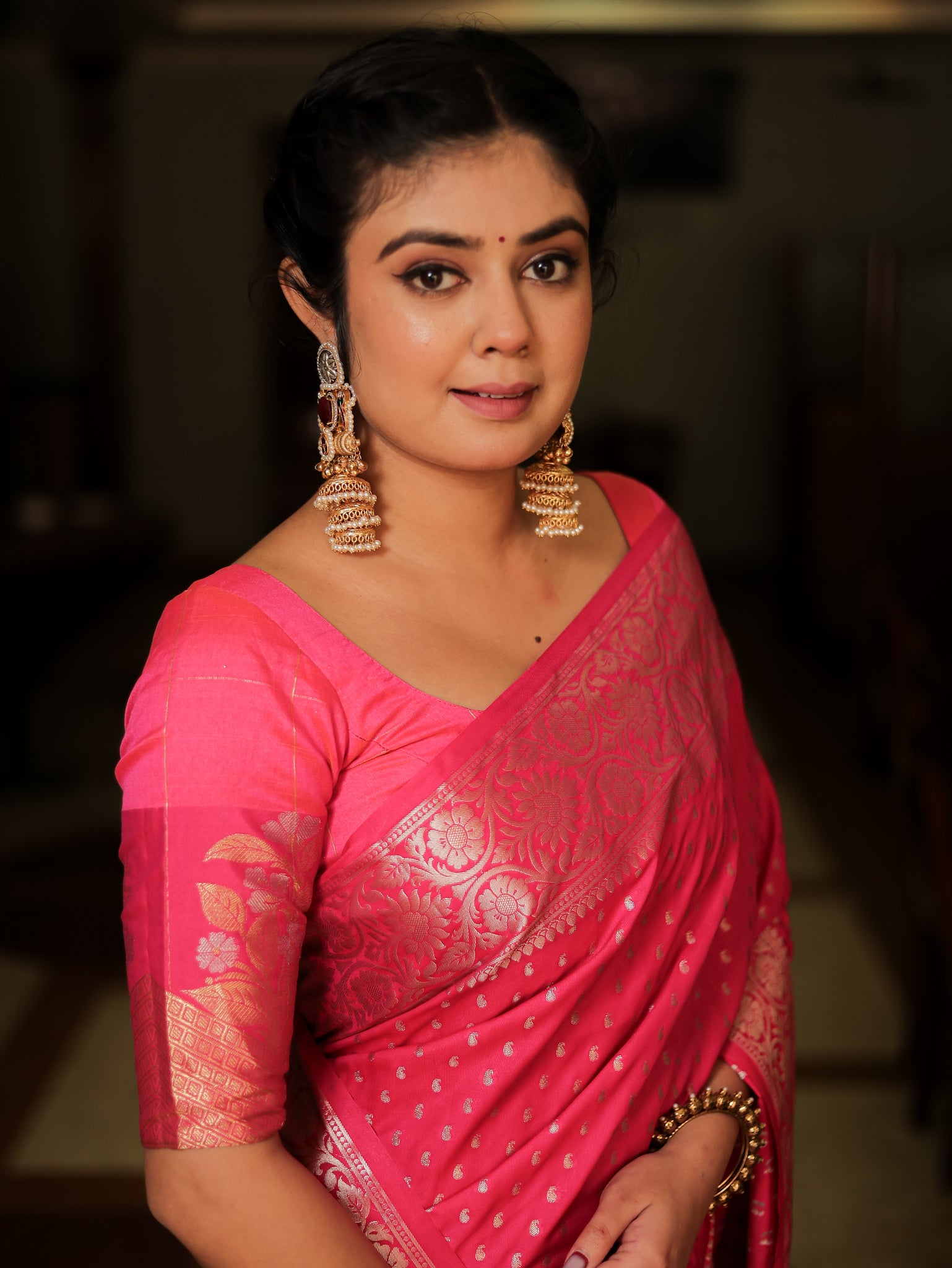 Soft Banarasi Semi Silk Saree For Functions & Gifting-Magenta