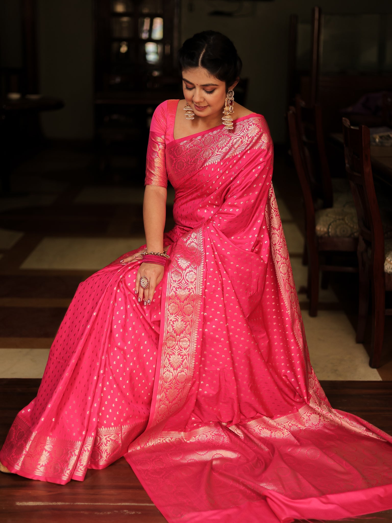 Soft Banarasi Semi Silk Saree For Functions & Gifting-Magenta