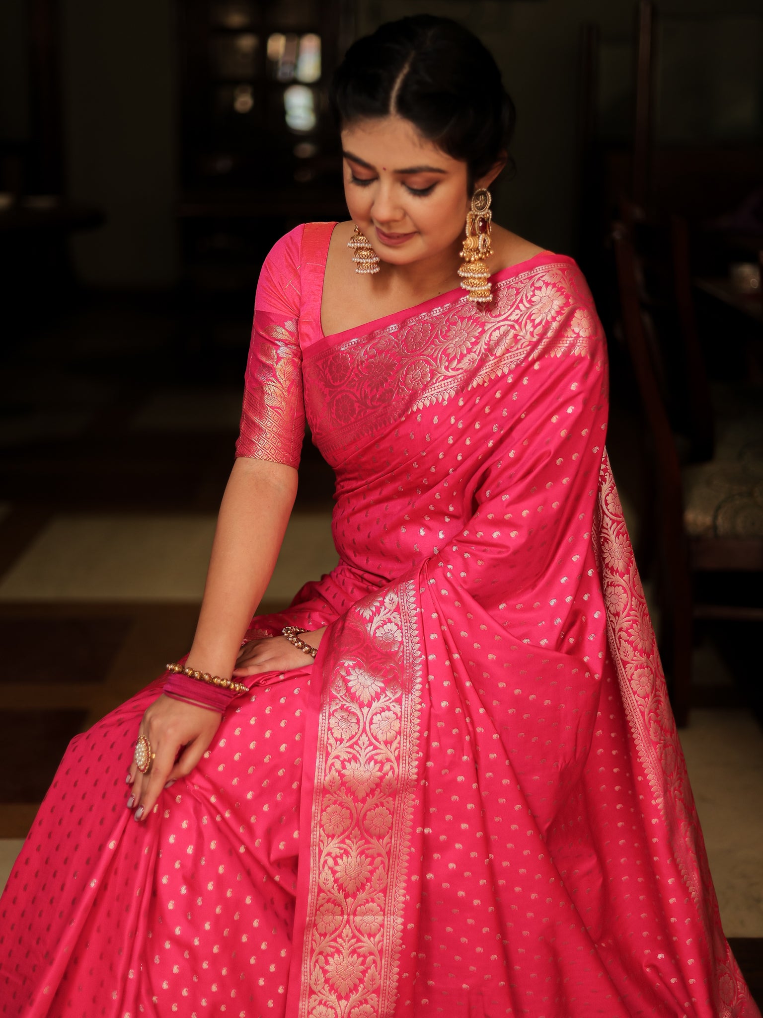 Soft Banarasi Semi Silk Saree For Functions & Gifting-Magenta