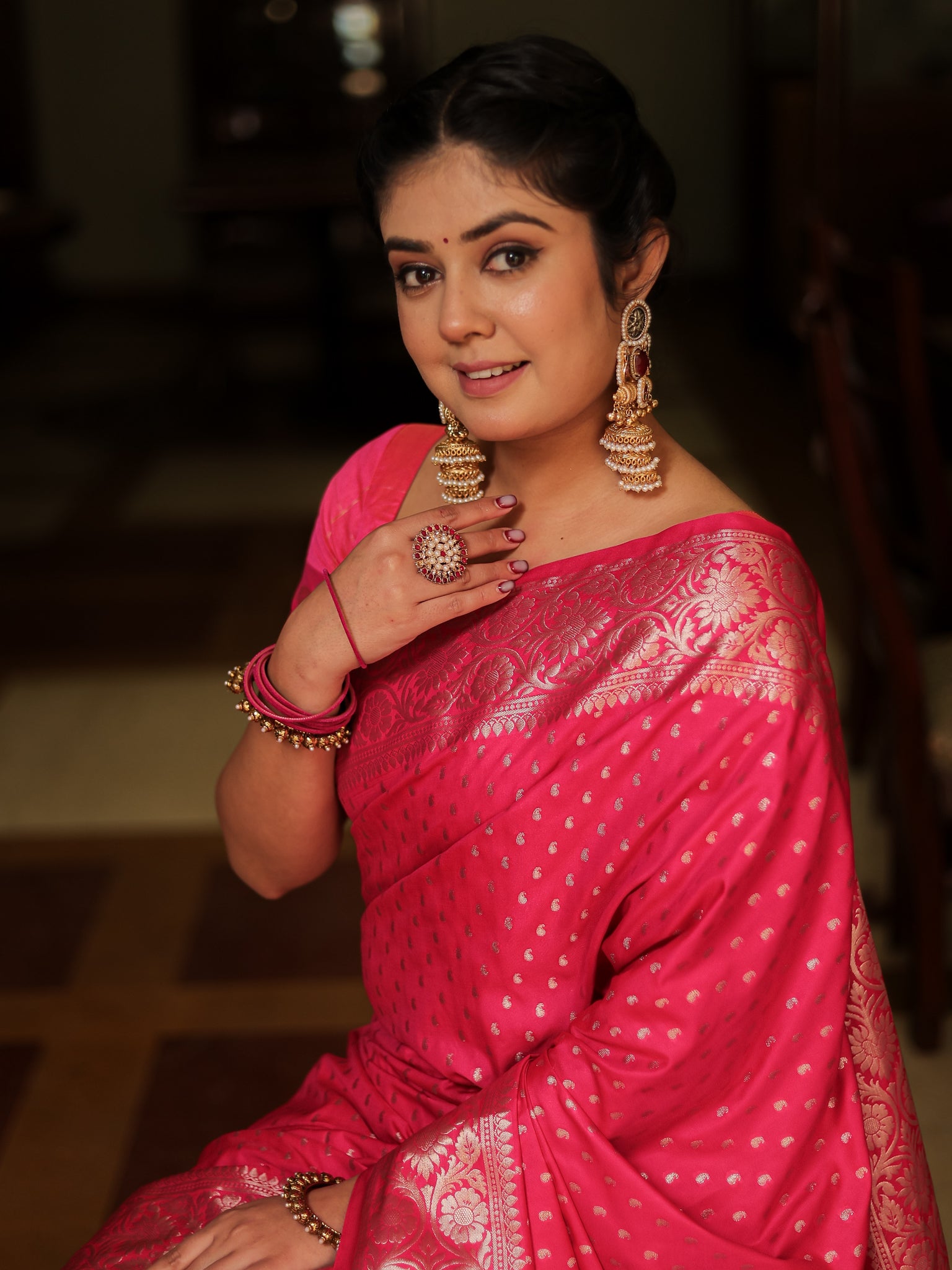 Soft Banarasi Semi Silk Saree For Functions & Gifting-Magenta