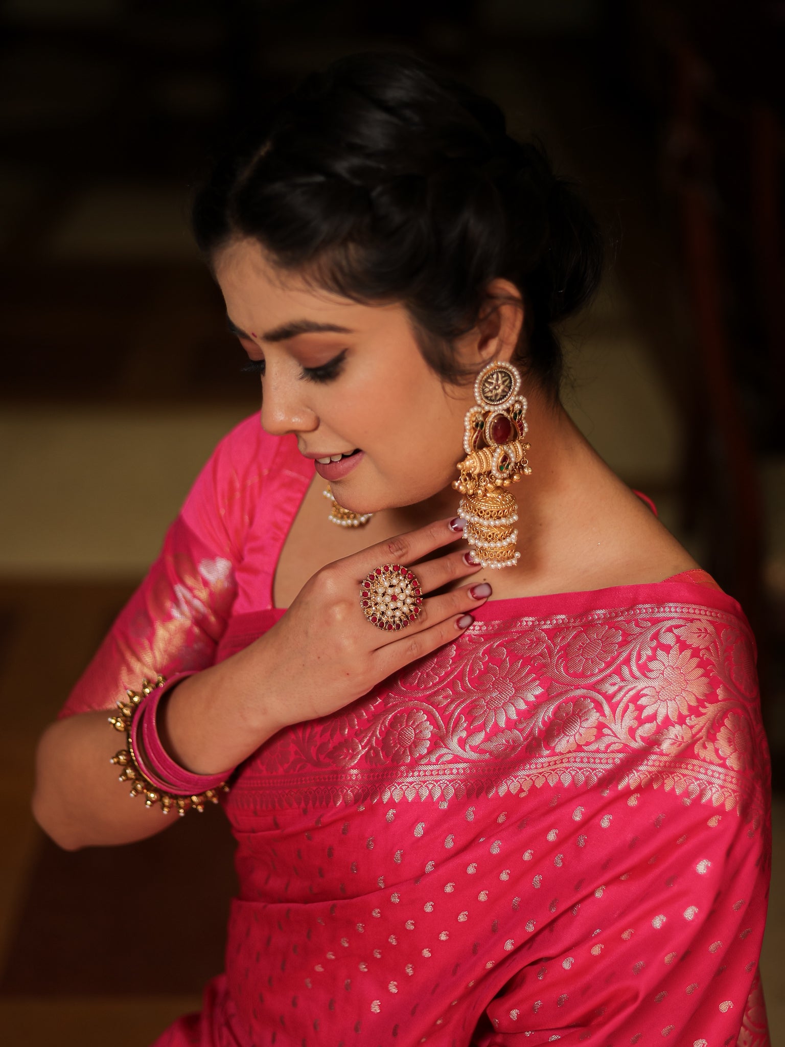 Soft Banarasi Semi Silk Saree For Functions & Gifting-Magenta