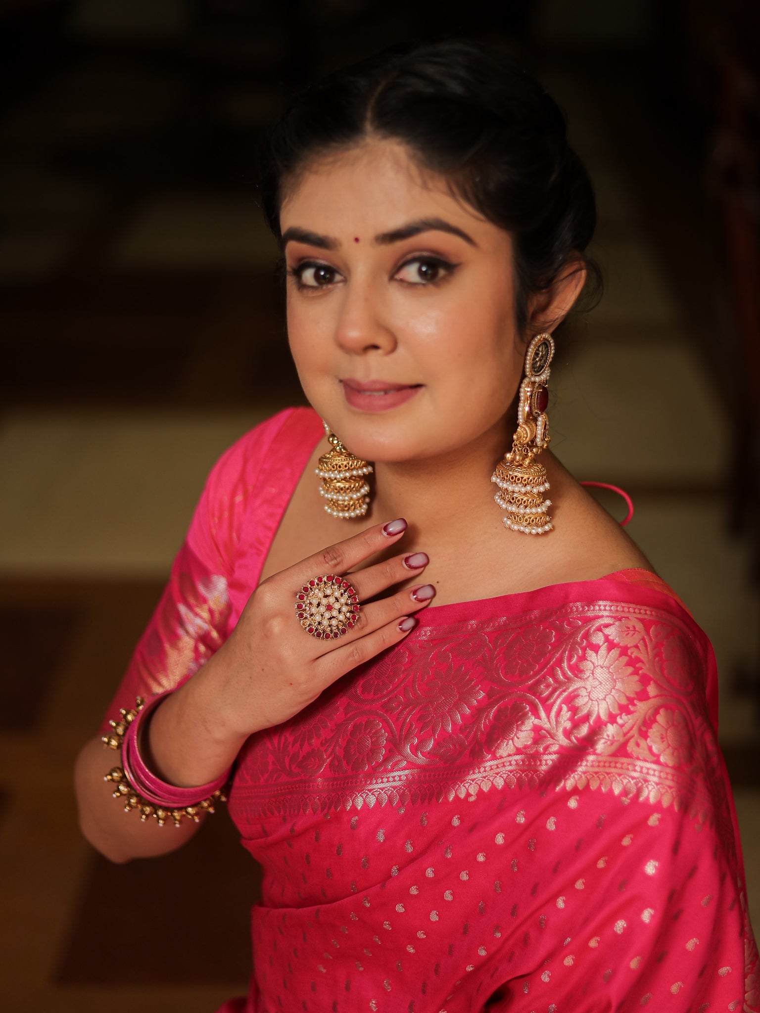 Soft Banarasi Semi Silk Saree For Functions & Gifting-Magenta