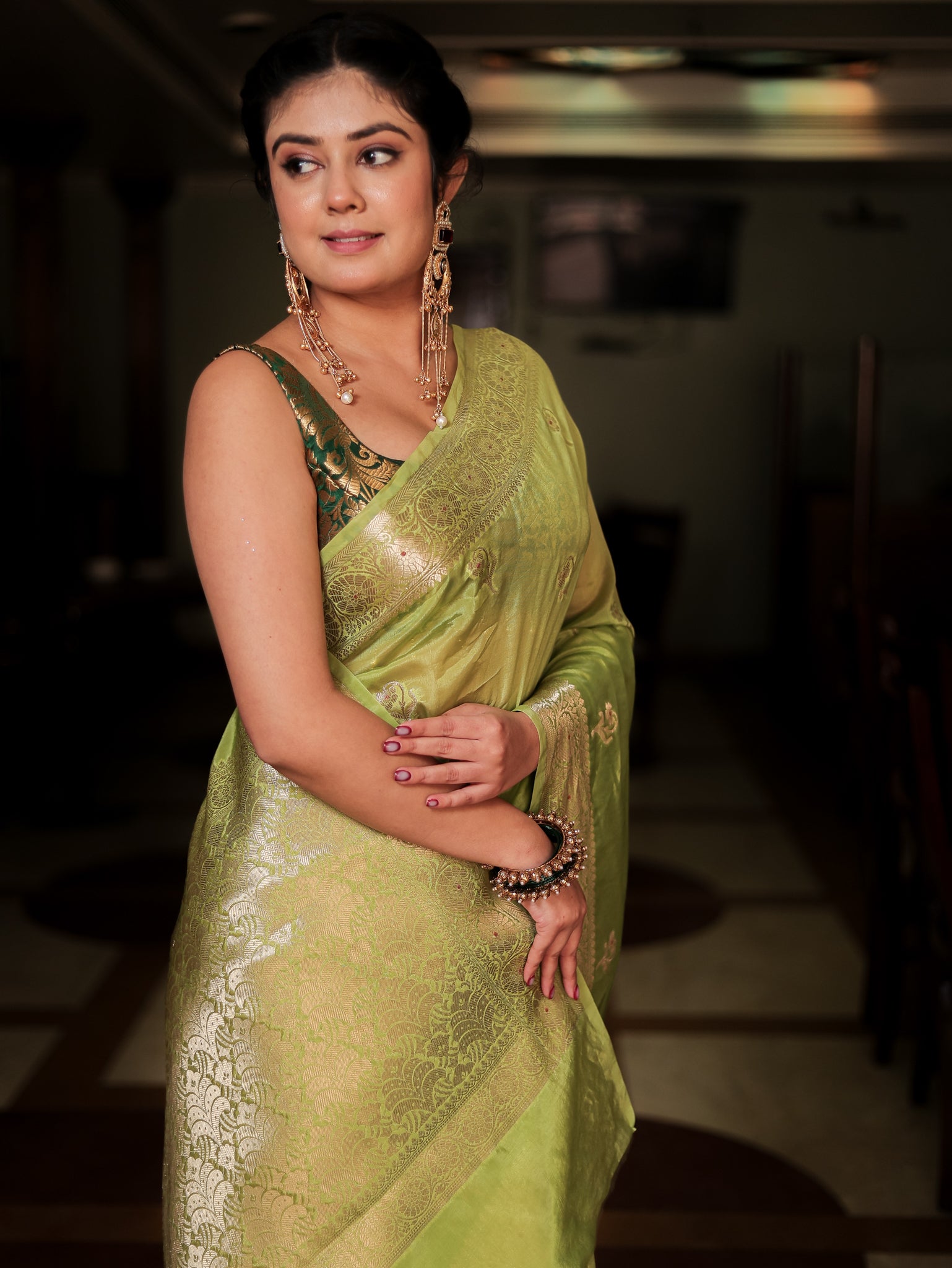 Banarasi Soft Cotton Saree with Floral Weaving & Border- Green