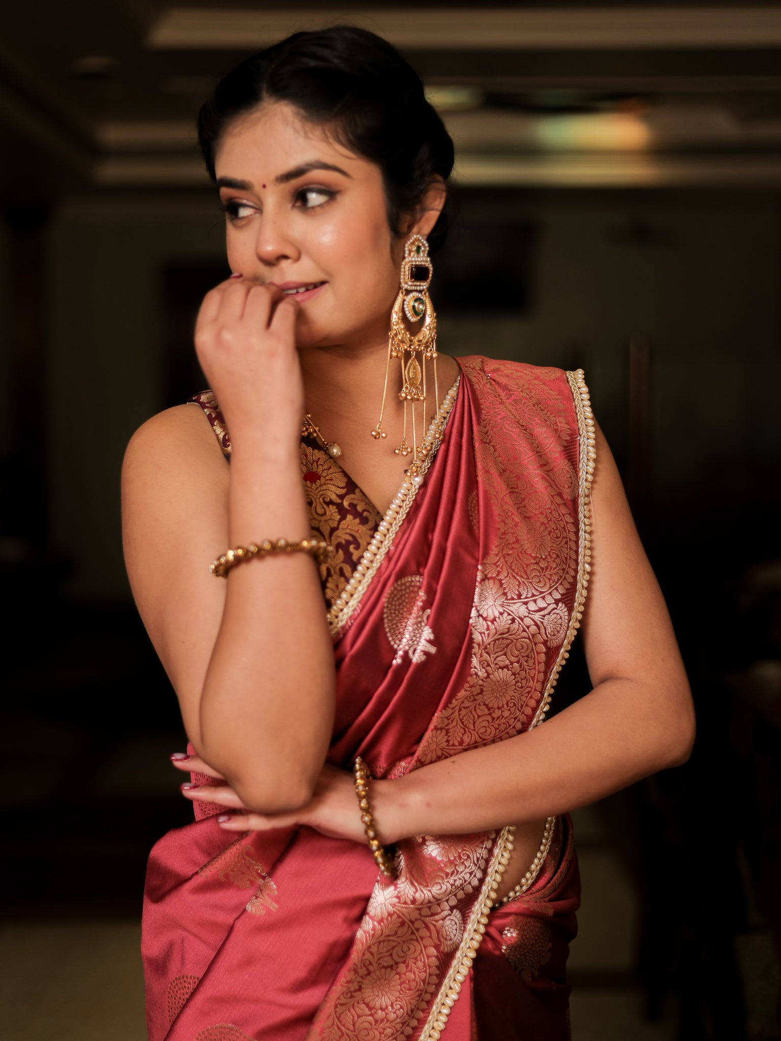 Banarasi Semi Silk Saree With Weaving & Lace Border- Pink