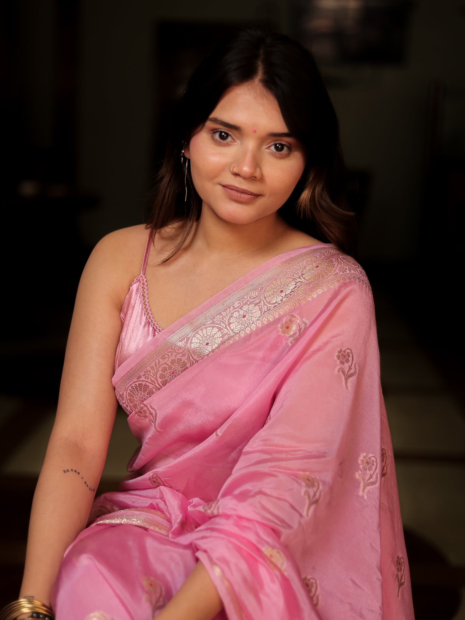 Banarasi Soft Cotton Saree with Floral Weaving & Border- Pink