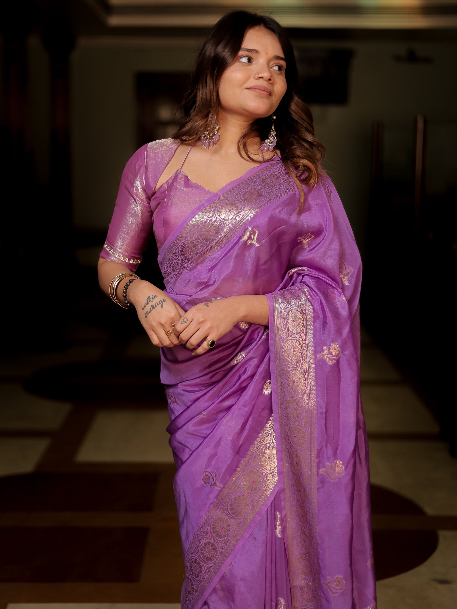 Banarasi Soft Cotton Saree with Floral Weaving & Border- Lavender
