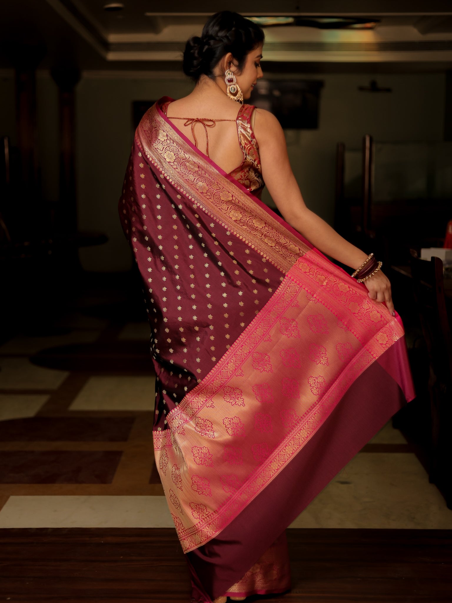 Banarasi Semi Silk Saree With Zari Buti Weaving & Border - Purple