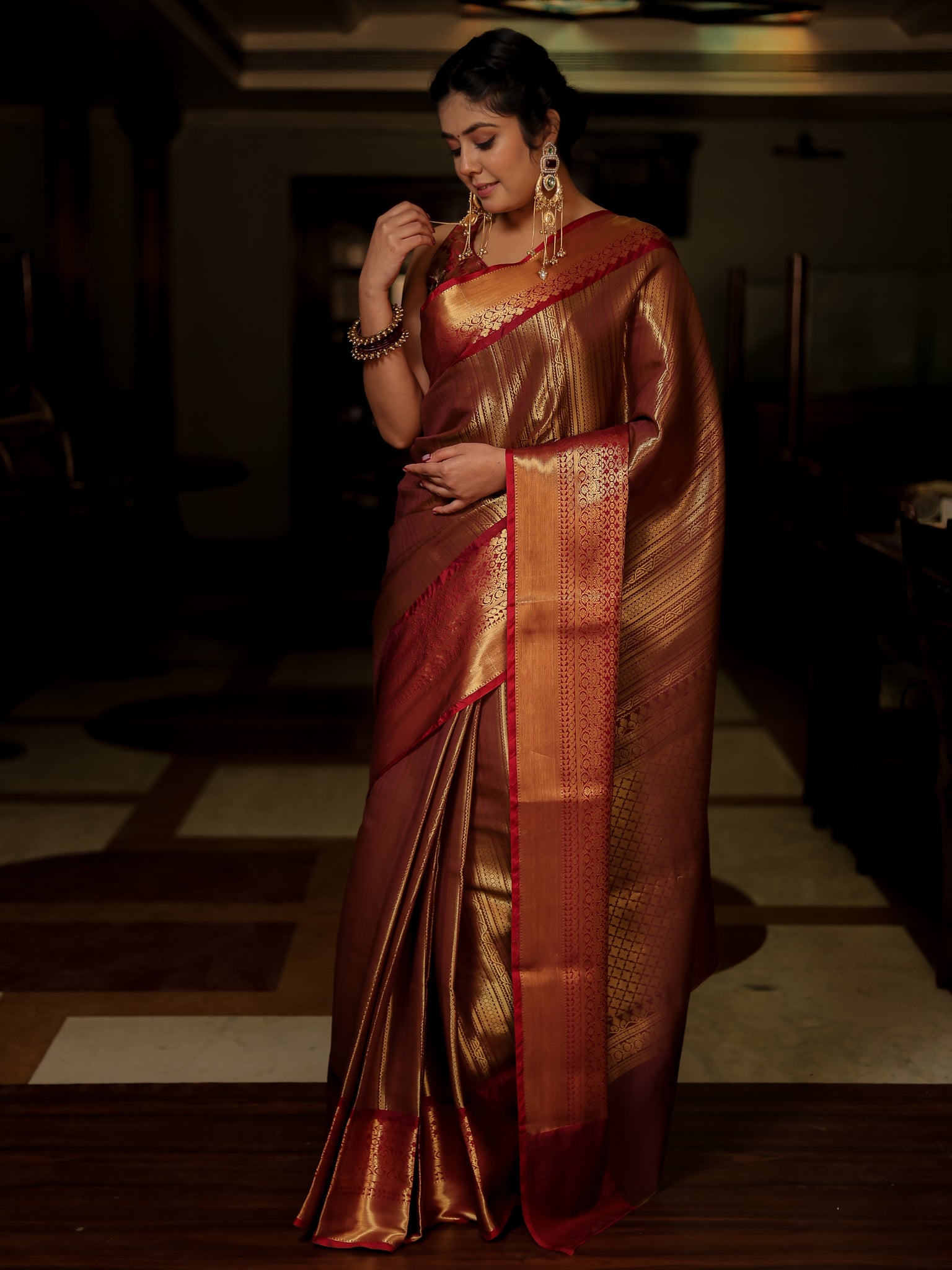 Banarasi Kora Saree With Zari Weaving & Border- Gold