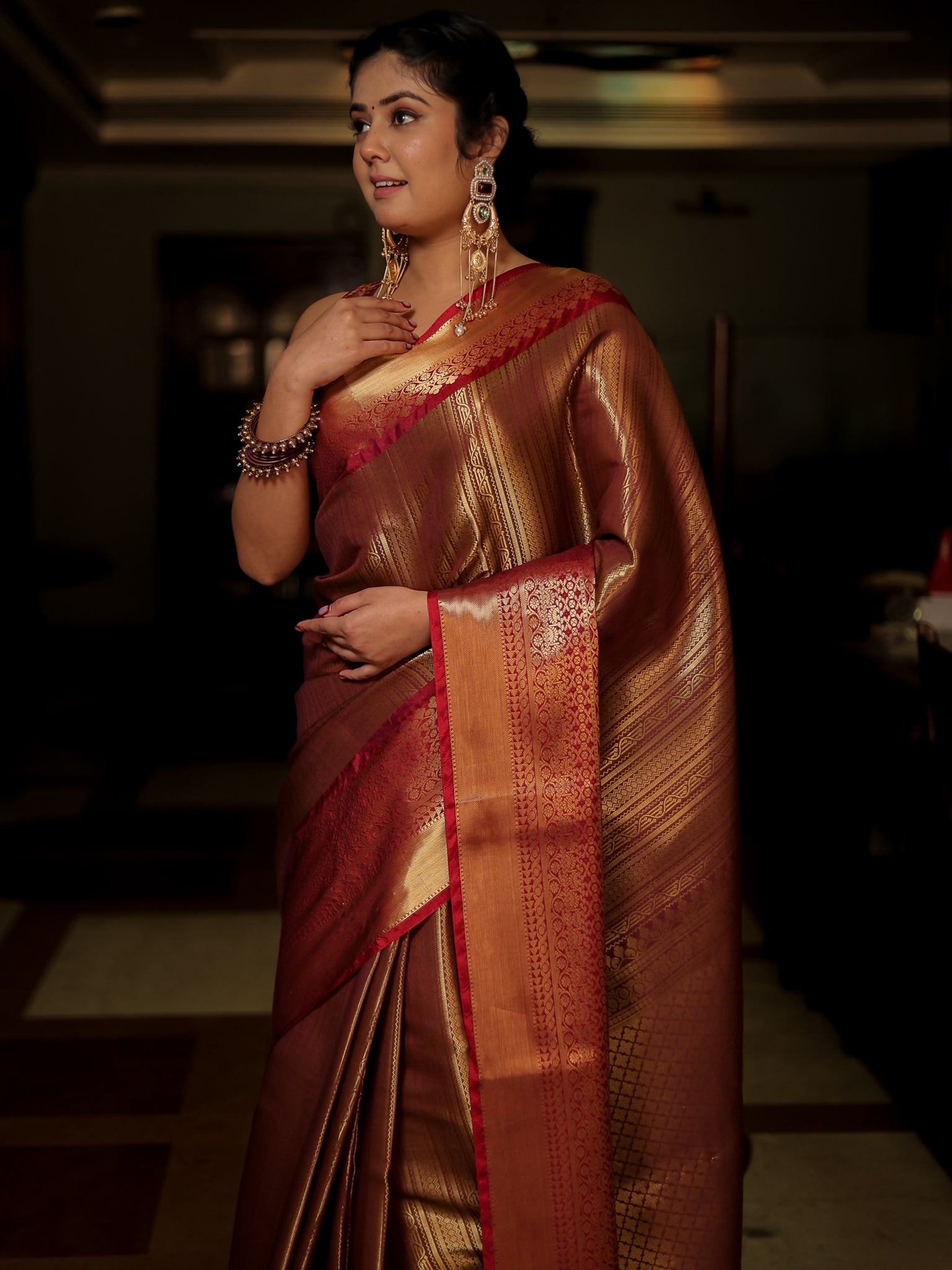 Banarasi Kora Saree With Zari Weaving & Border- Gold