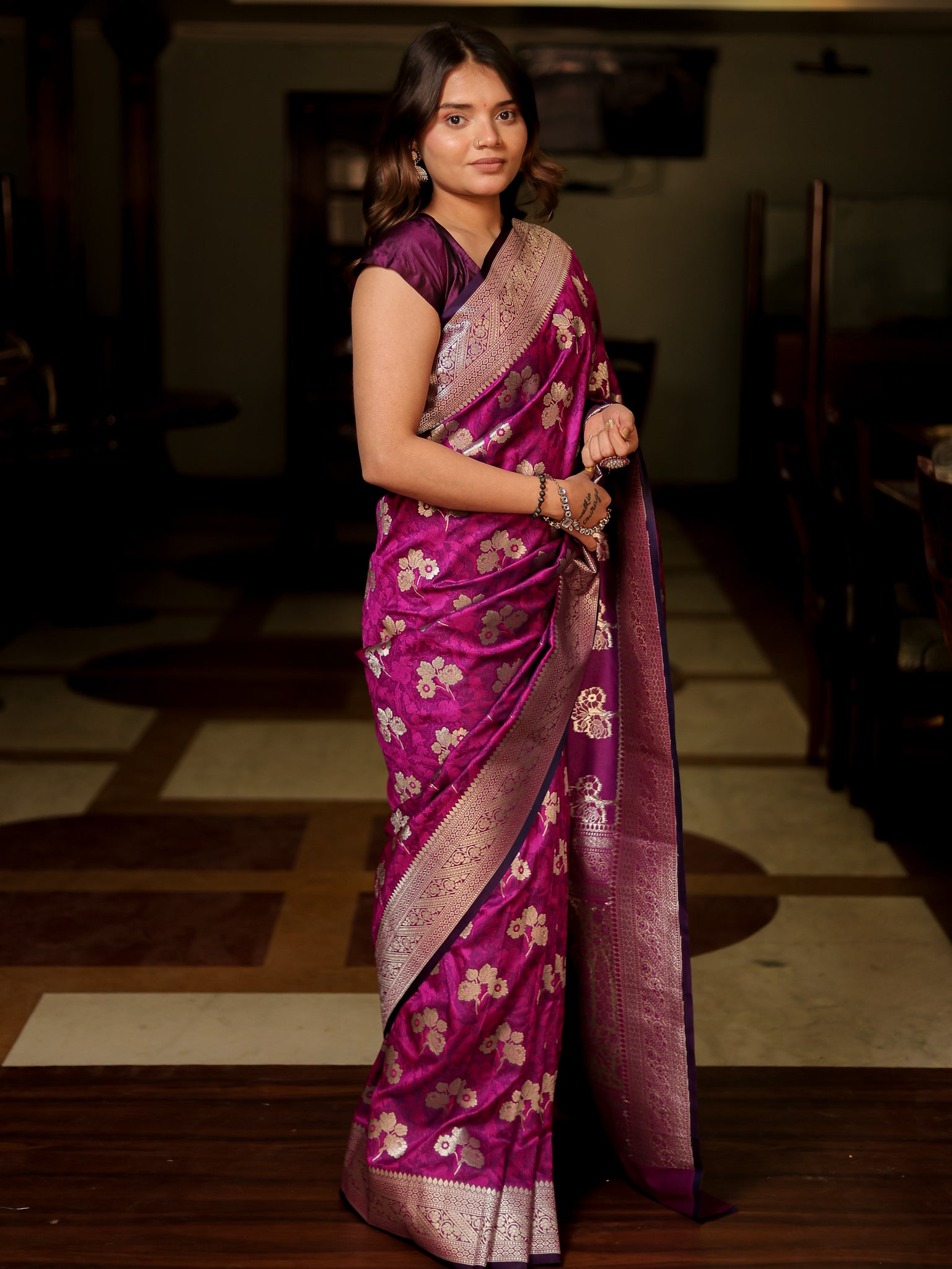 Lightweight Banarasi Art Katan Silk Saree For Wedding & Party-  Purple
