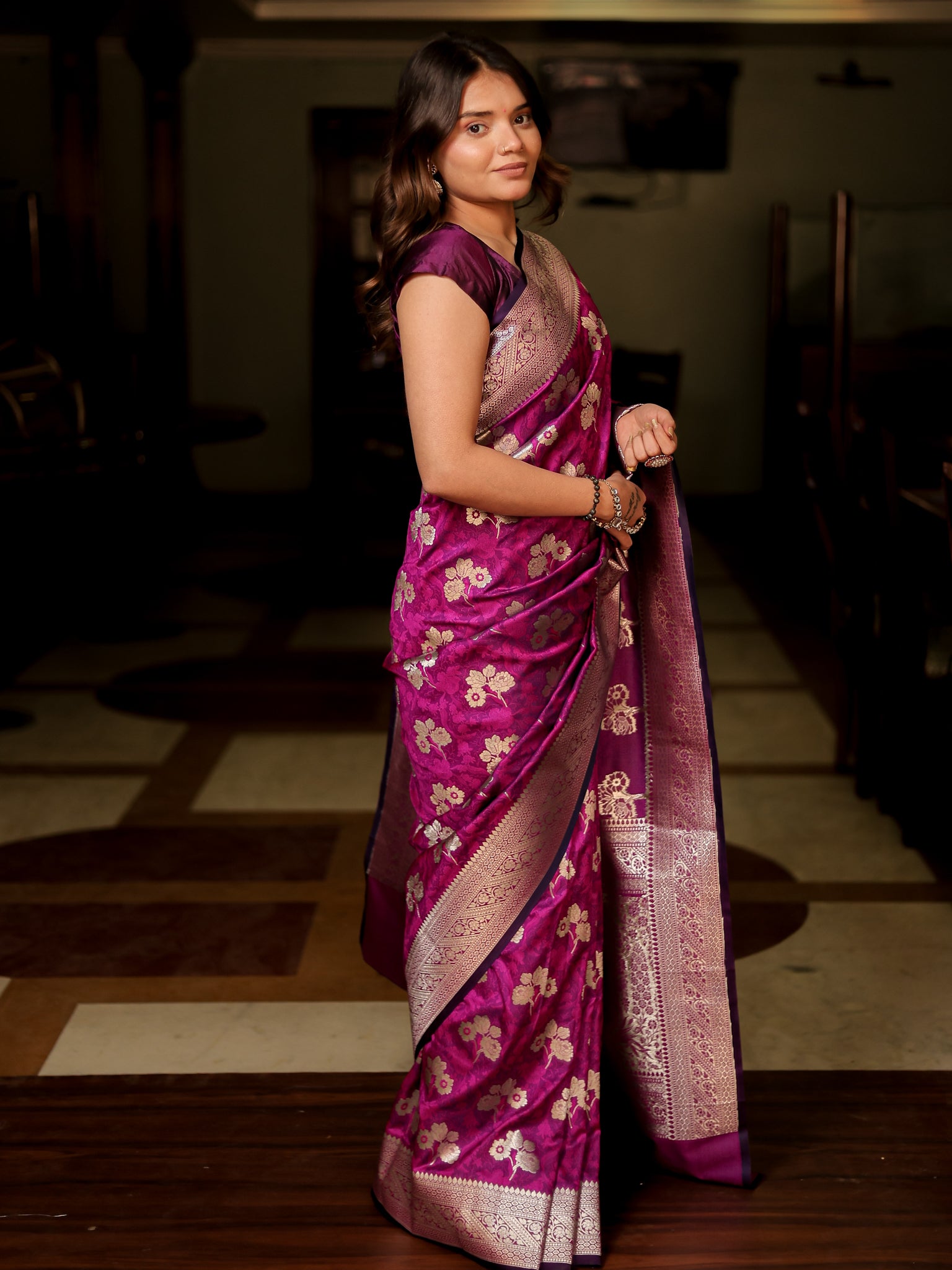 Lightweight Banarasi Art Katan Silk Saree For Wedding & Party-  Purple