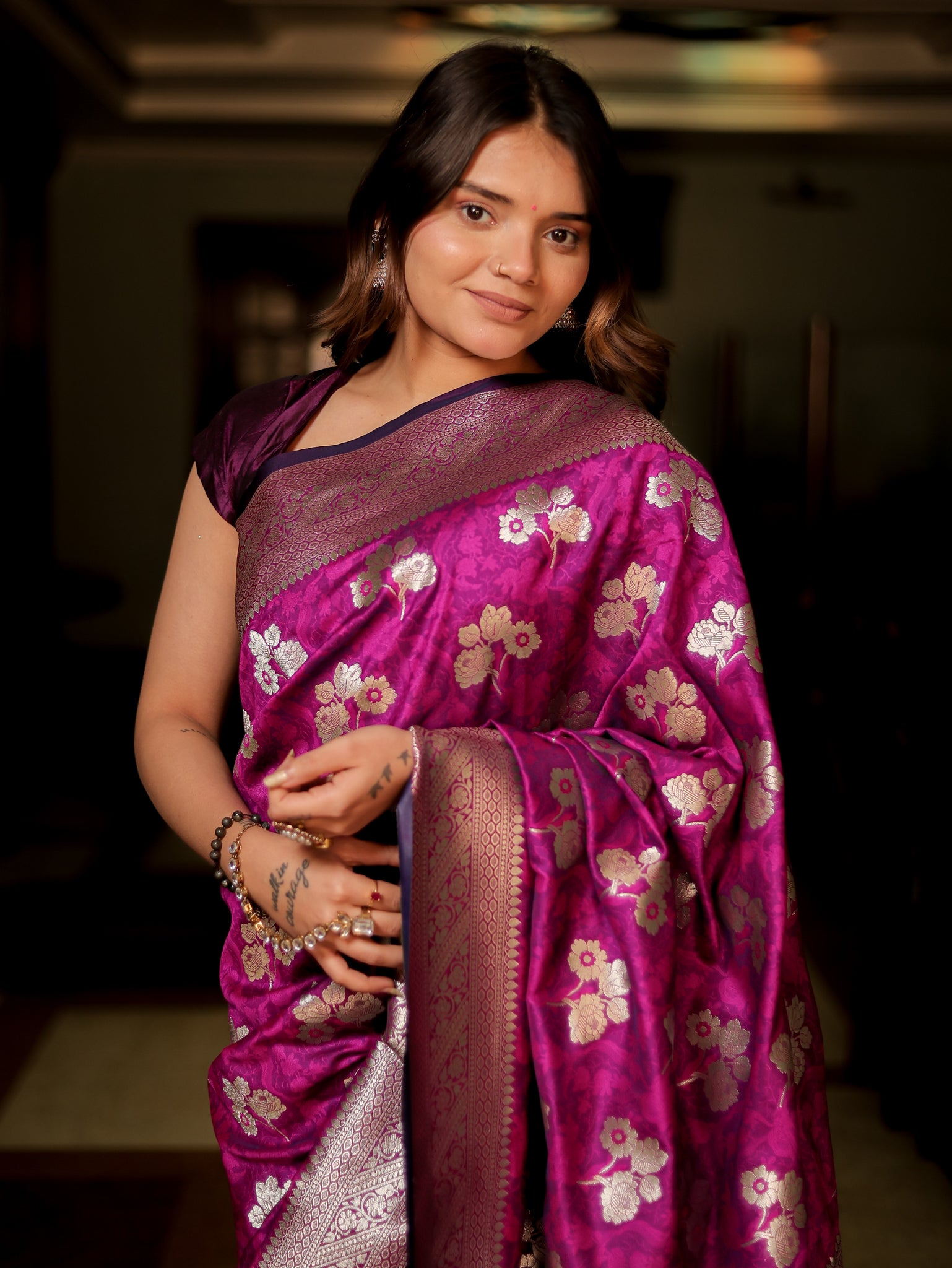 Lightweight Banarasi Art Katan Silk Saree For Wedding & Party-  Purple