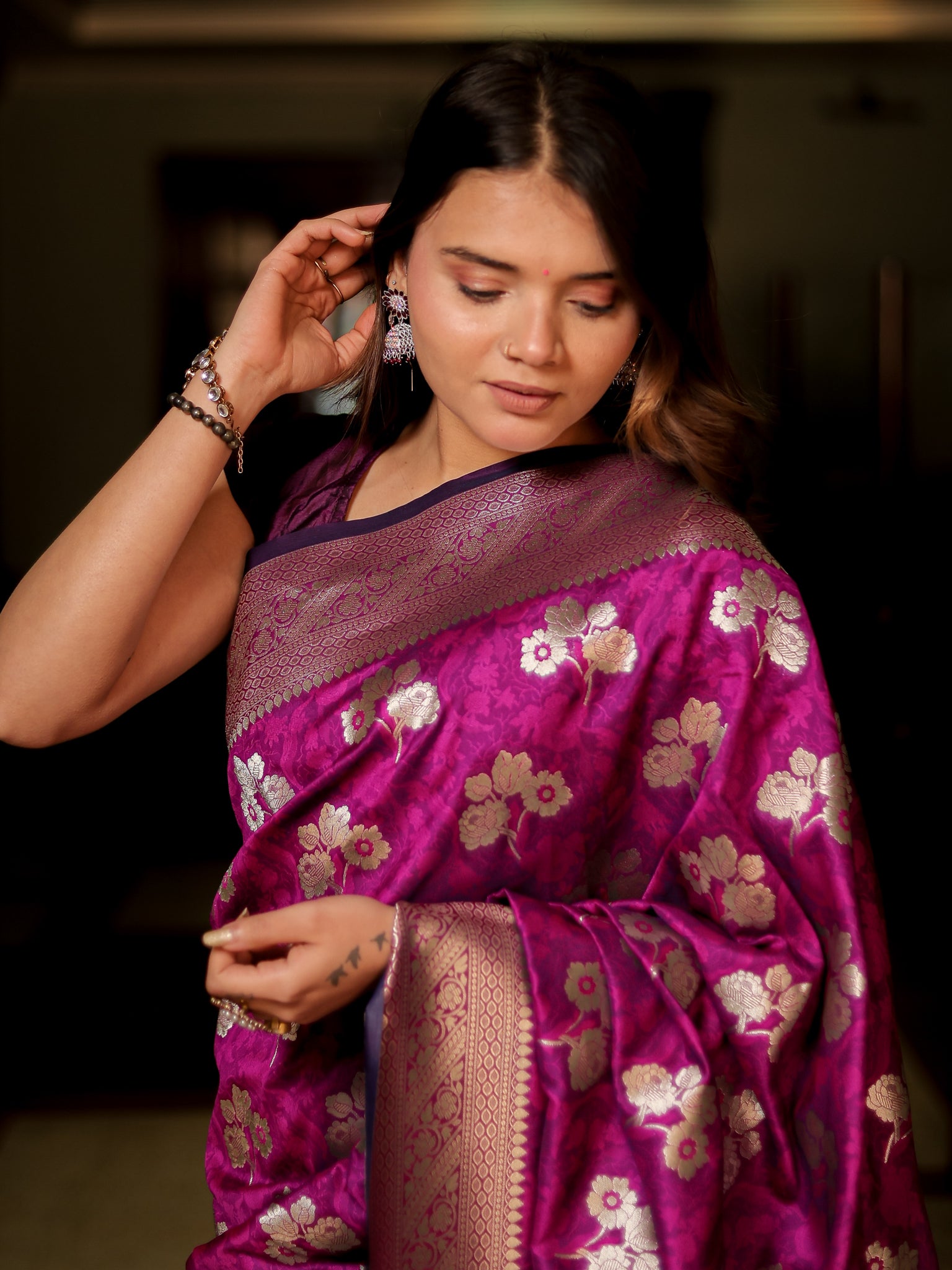 Lightweight Banarasi Art Katan Silk Saree For Wedding & Party-  Purple