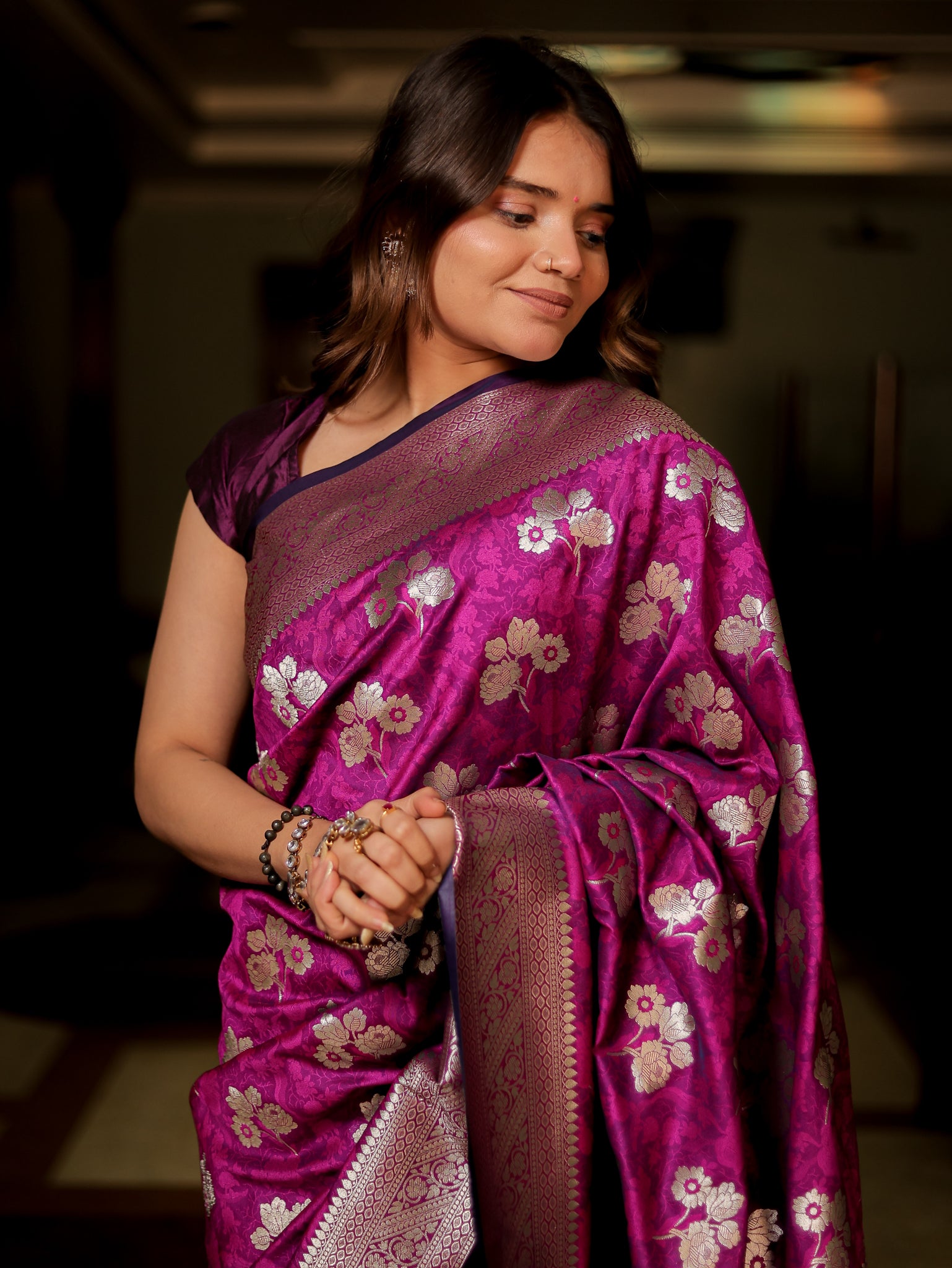 Lightweight Banarasi Art Katan Silk Saree For Wedding & Party-  Purple