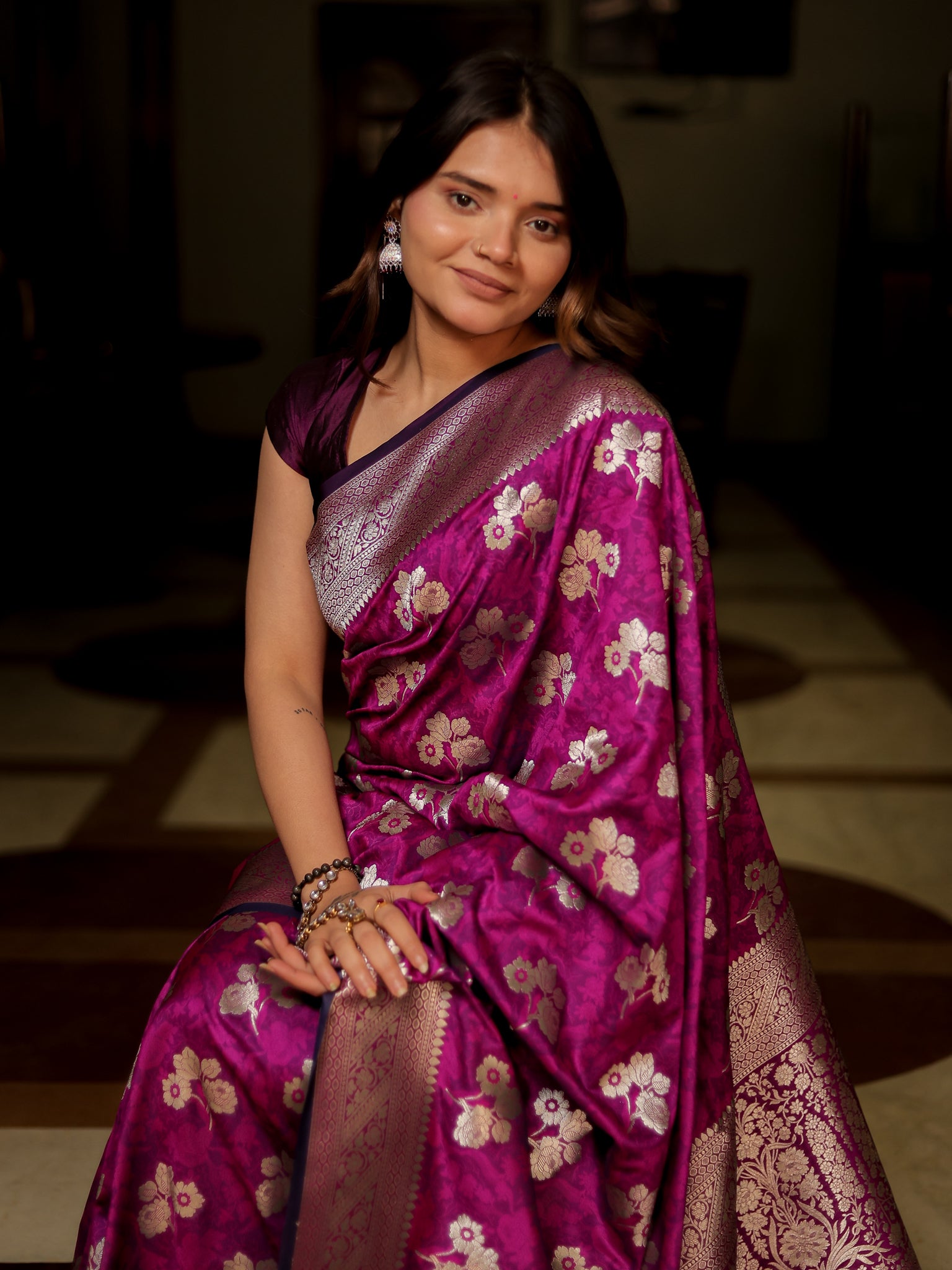 Lightweight Banarasi Art Katan Silk Saree For Wedding & Party-  Purple