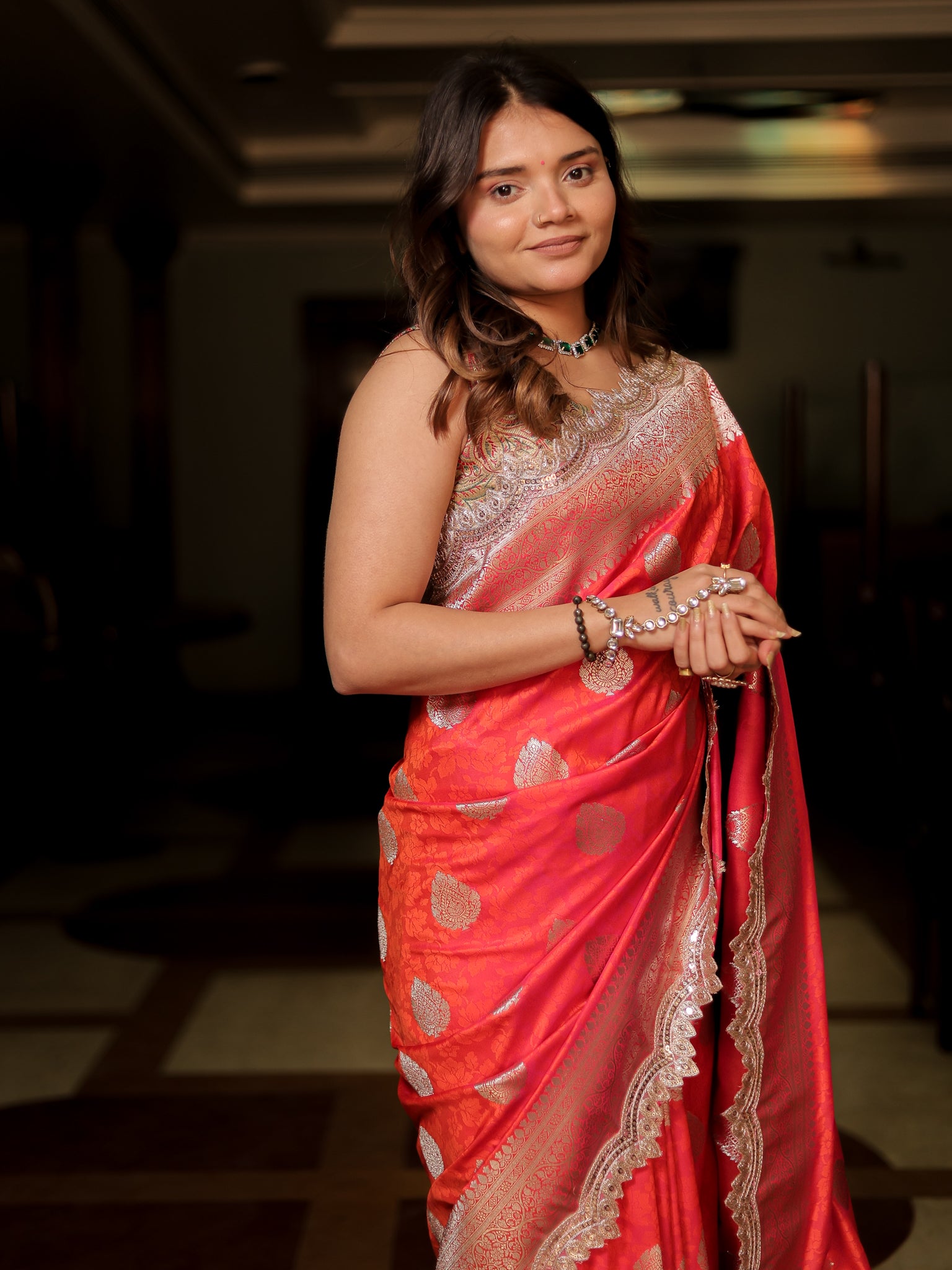 Banarasi Art Katan Silk Saree With Zari Buta Weaving & Tanchoi Weaving & Lace Border