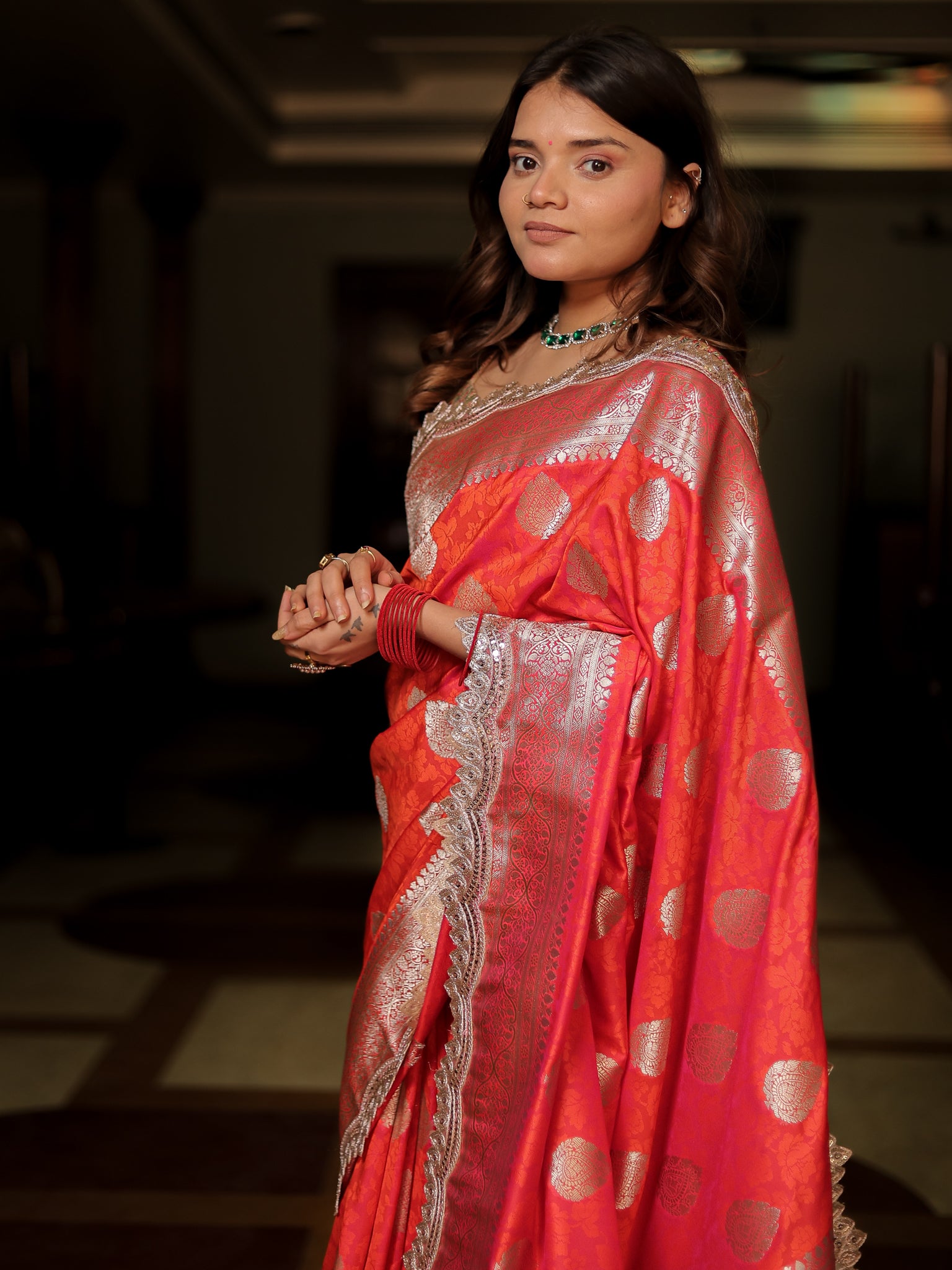 Banarasi Art Katan Silk Saree With Zari Buta Weaving & Tanchoi Weaving & Lace Border