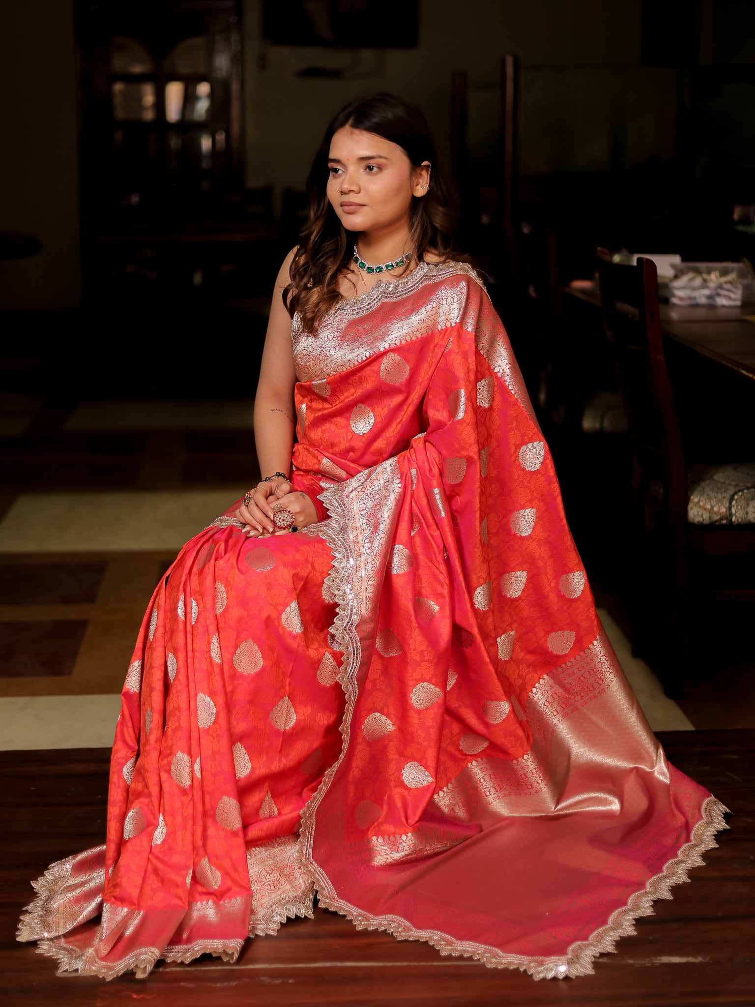 Banarasi Art Katan Silk Saree With Zari Buta Weaving & Tanchoi Weaving & Lace Border