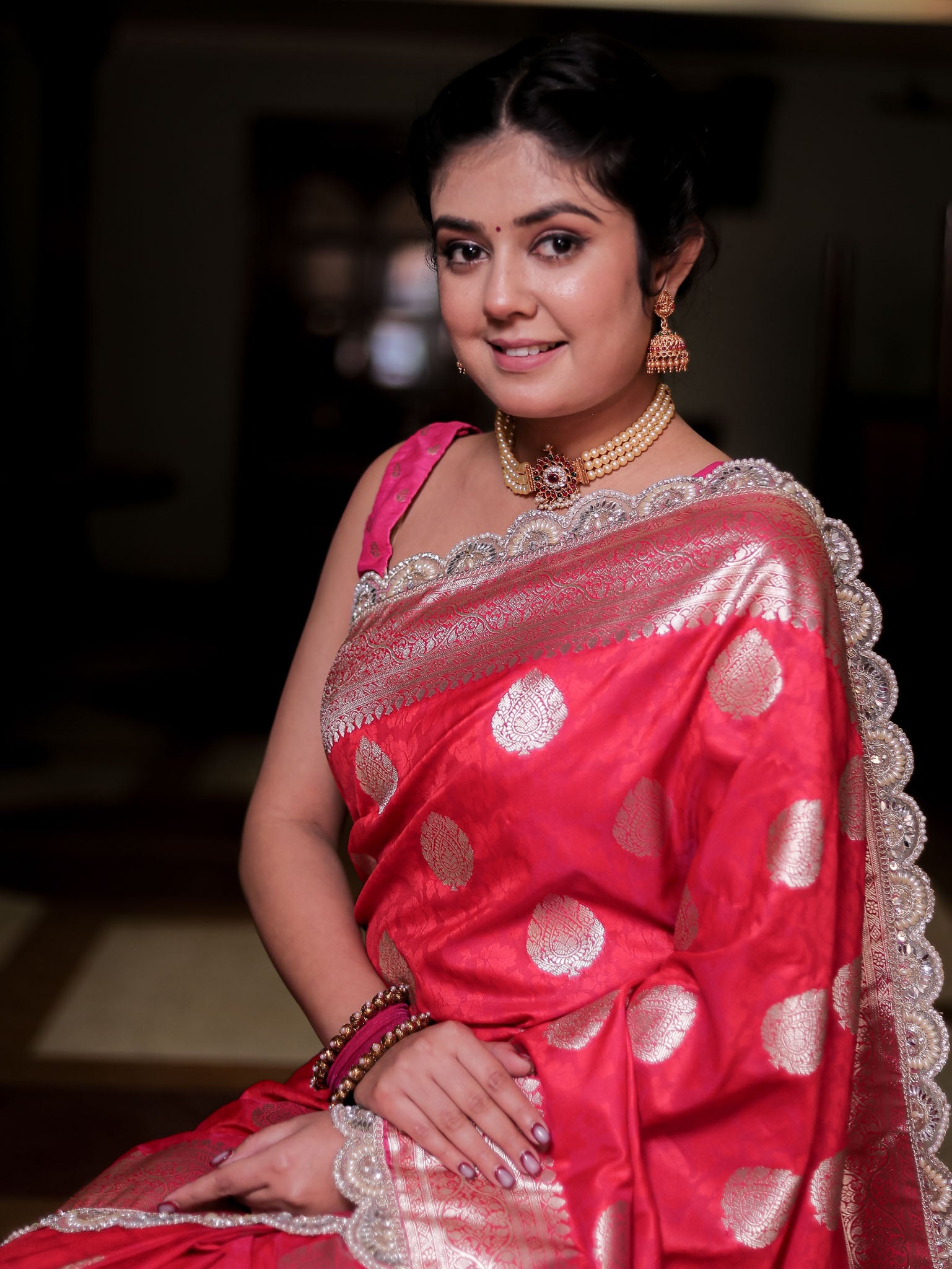 Banarasi Art Katan Silk Saree With Zari Buta Weaving & Tanchoi Weaving & Lace Border-Pink