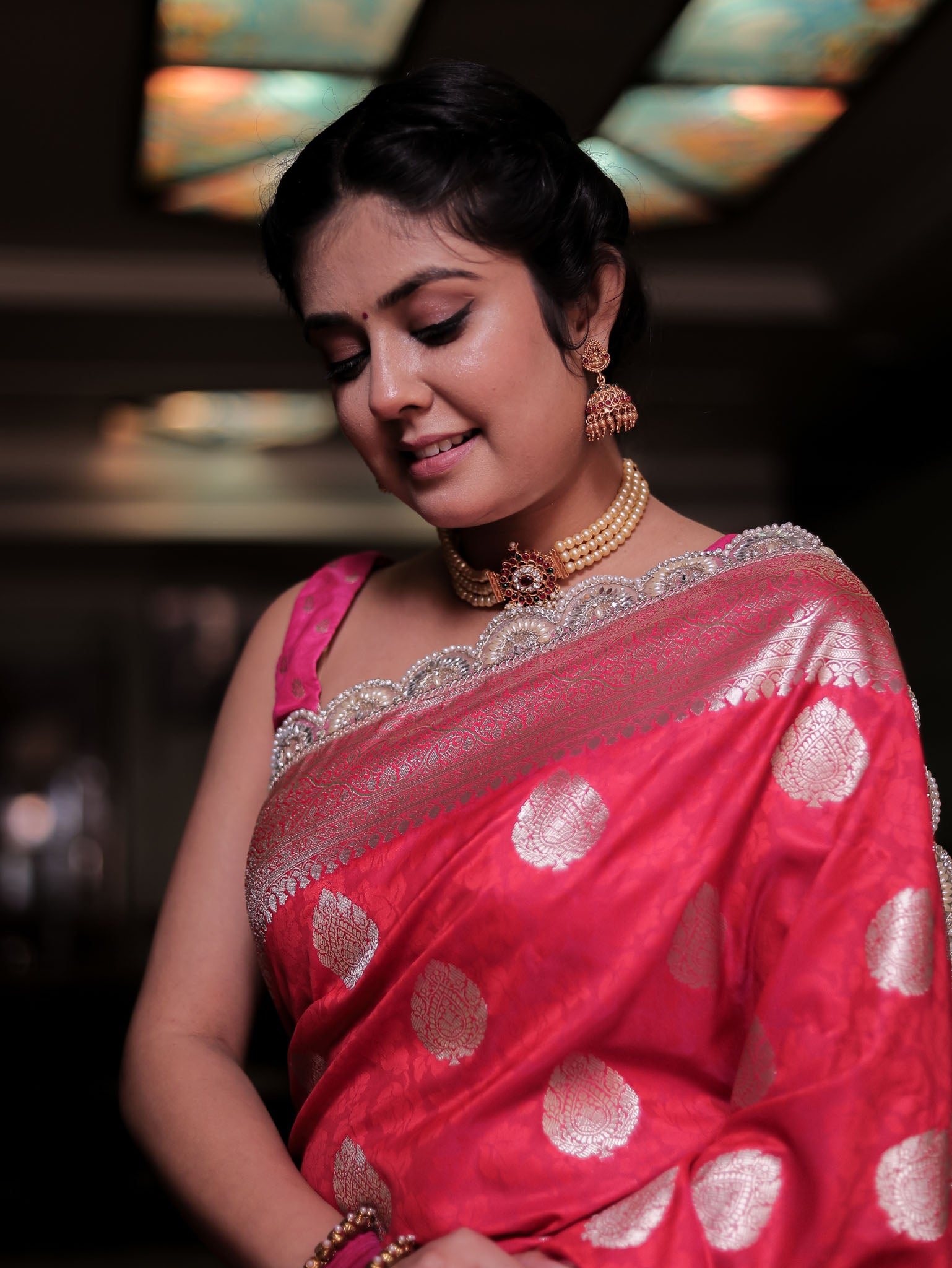 Banarasi Art Katan Silk Saree With Zari Buta Weaving & Tanchoi Weaving & Lace Border-Pink