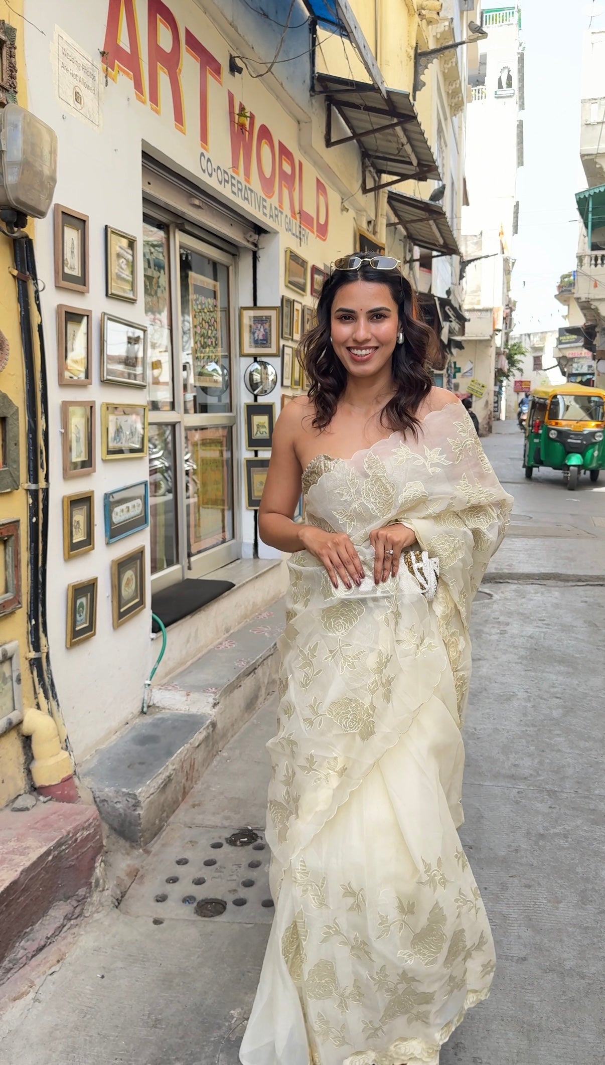 Banarasi Pure Organza Saree With Floral Cutwork & Hand Embroidery-Off White