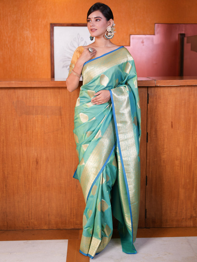 Banarasi Art Katan Silk Saree With Zari Buti Weaving-Sea Green