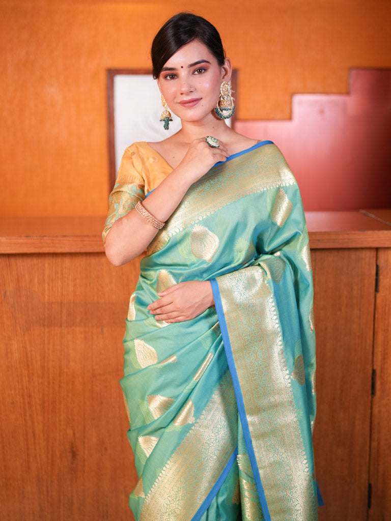 Banarasi Art Katan Silk Saree With Zari Buti Weaving-Sea Green