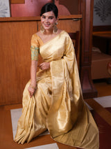 Banarasi Art Katan Silk Saree With Zari Buti Weaving-Beige